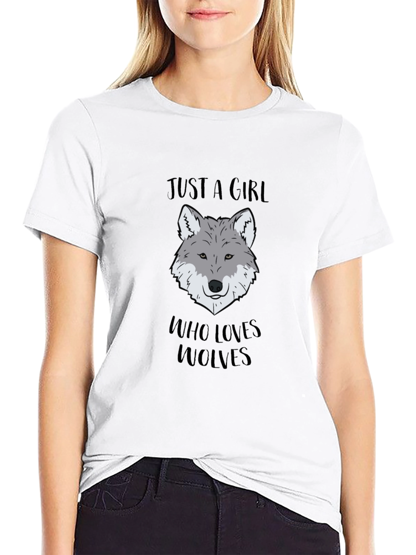 Black Just A Girl Who Loves Wolves T-Shirt view 9