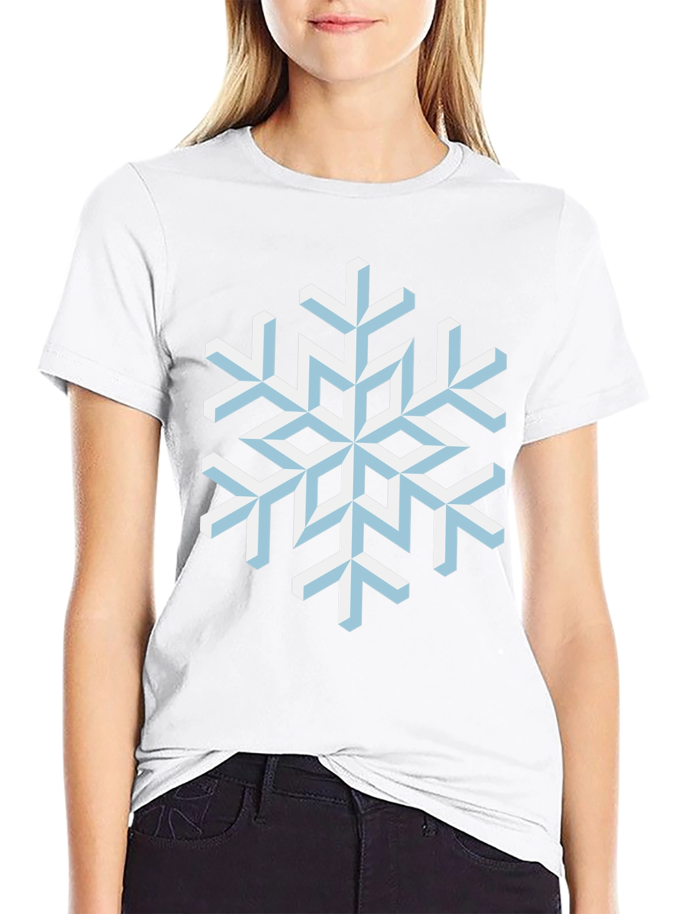 Black Geometric Snowflake Graphic Tee - Black Cotton Shirt view 9