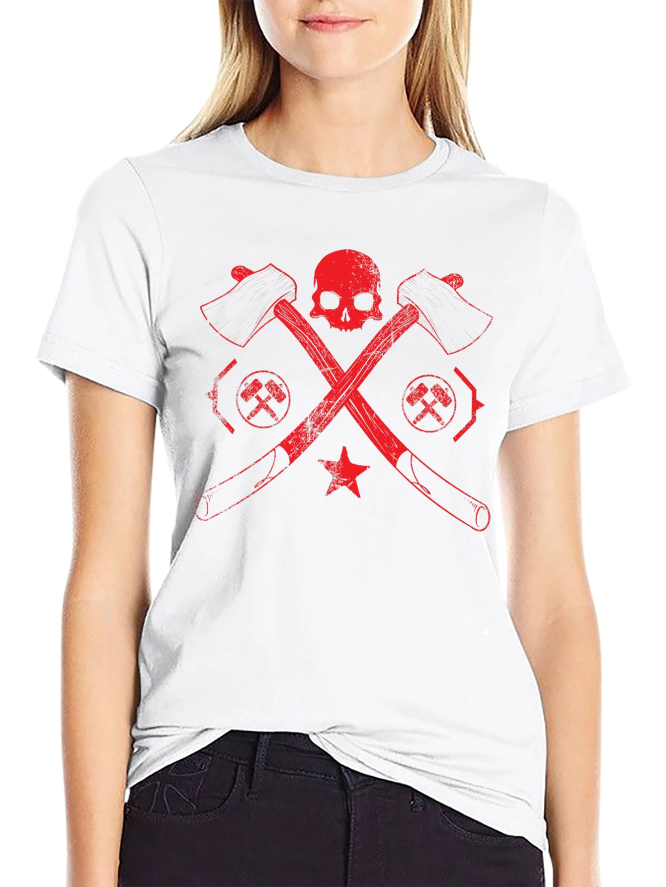 Black Skull & Crossed Axes Graphic Tee - Black view 9