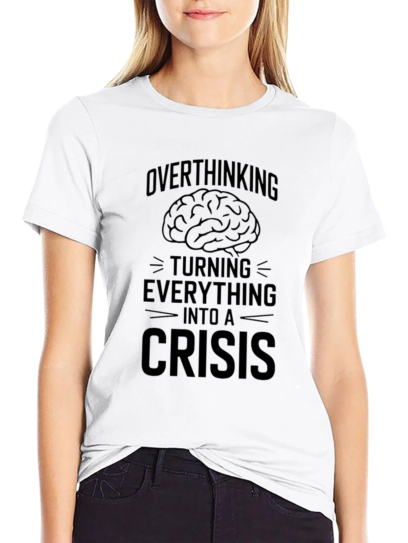 Black Overthinking Crisis Graphic Tee - Soft Cotton Comfort view 9