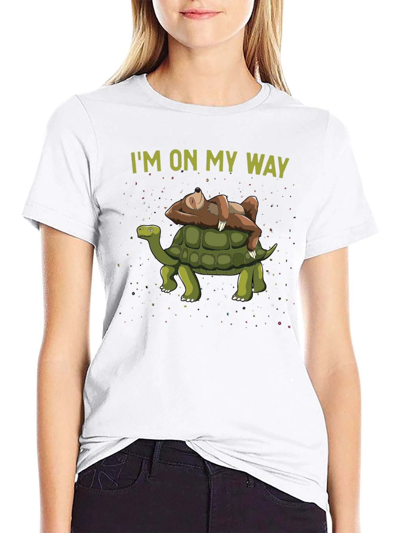Black I'm On My Way Sloth & Turtle Graphic T-Shirt view 9