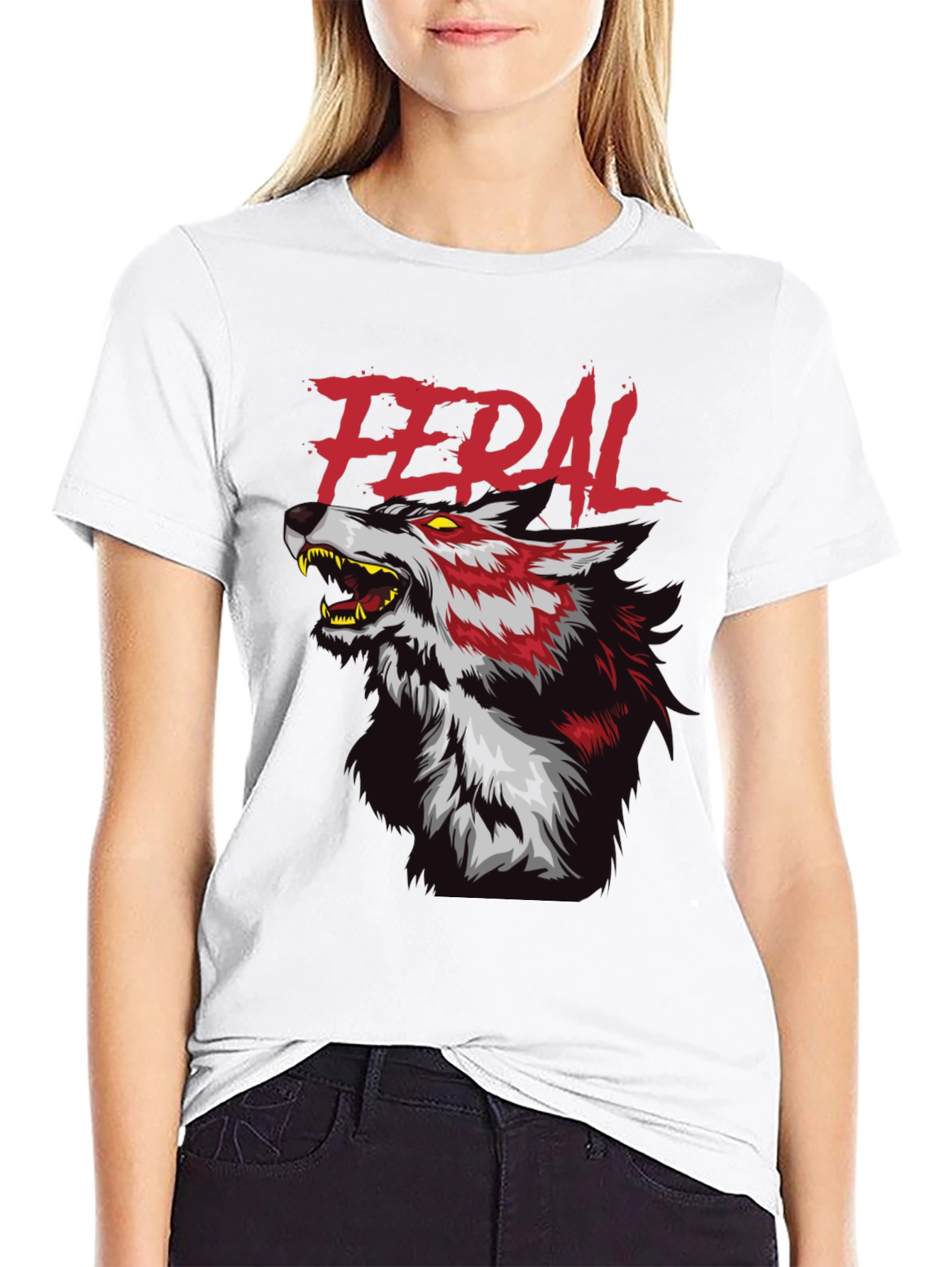 Black Feral Wolf Graphic Tee - Black Cotton T-Shirt view 9