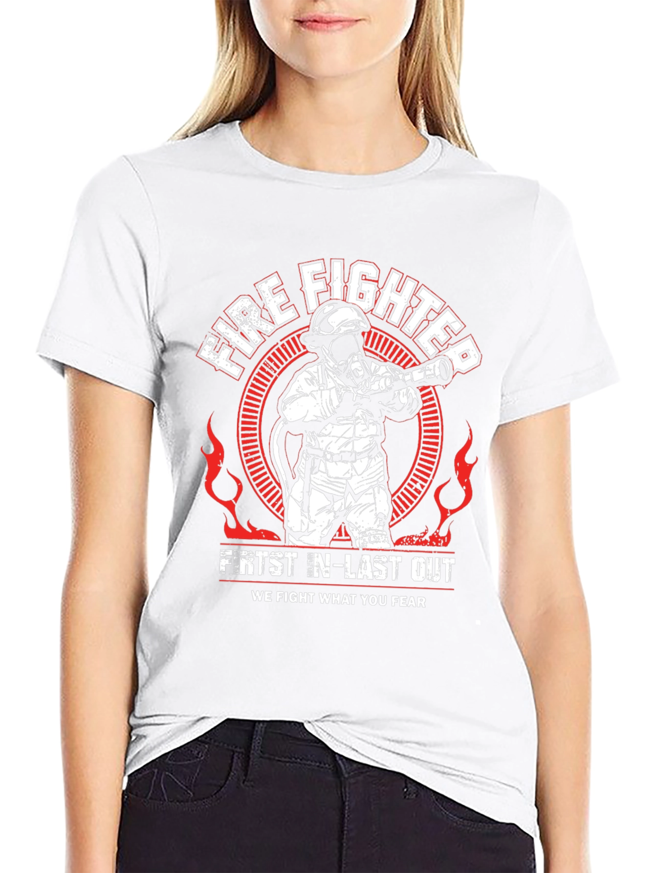 Black Firefighter T-Shirt - First In, Last Out view 9
