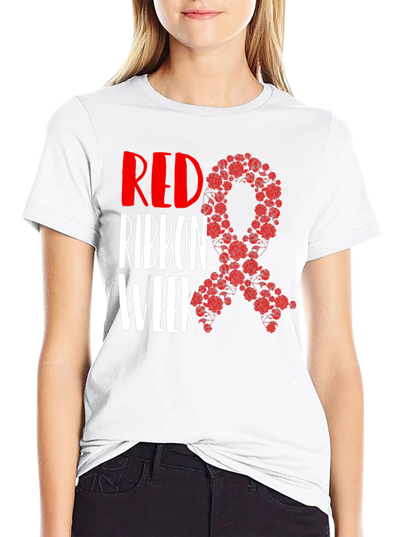 Black Red Ribbon Week T-Shirt Black view 9