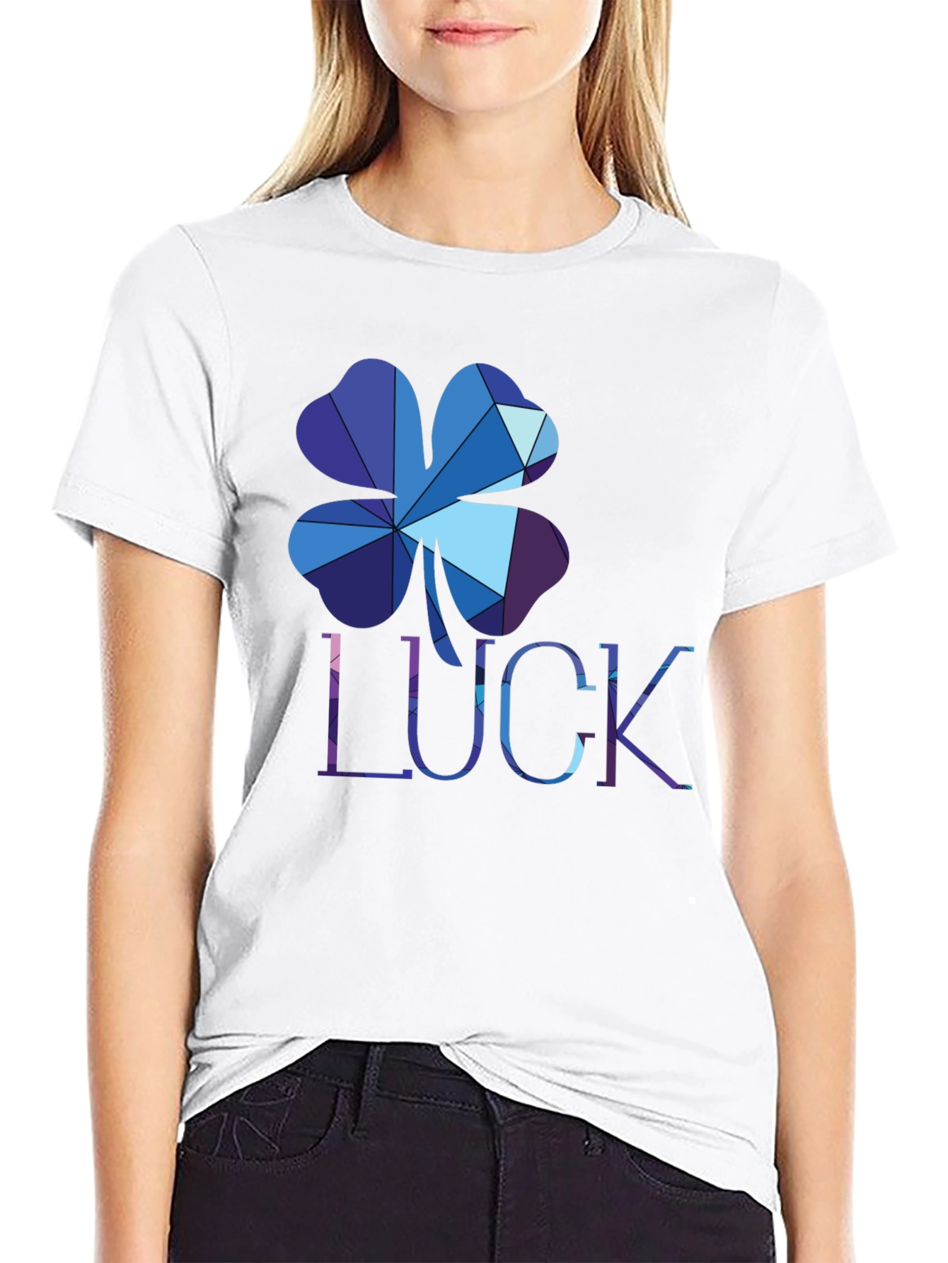 Black Geometric Lucky Clover T-Shirt view 9