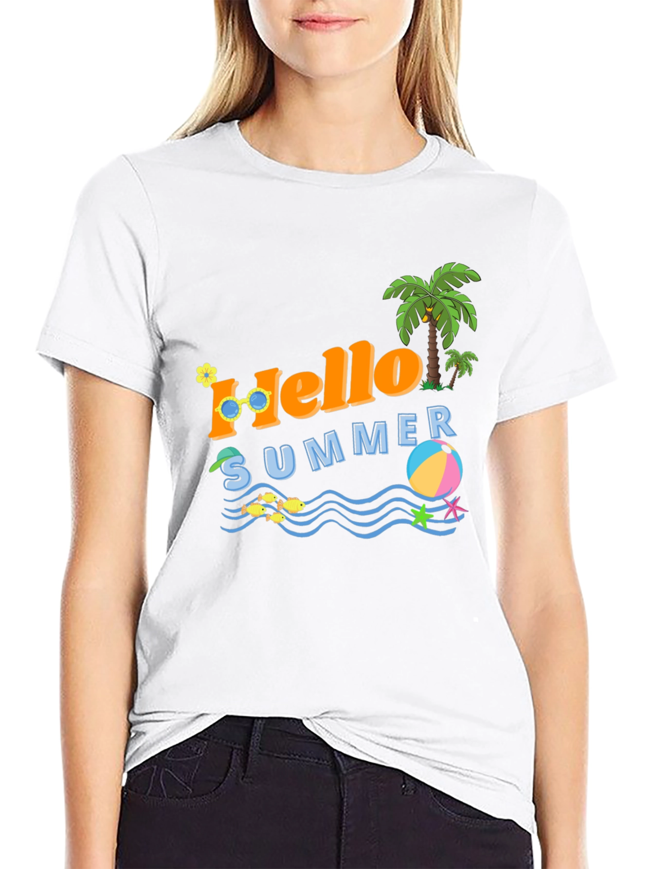 Black Hello Summer Graphic T-Shirt - Vacation Ready view 9
