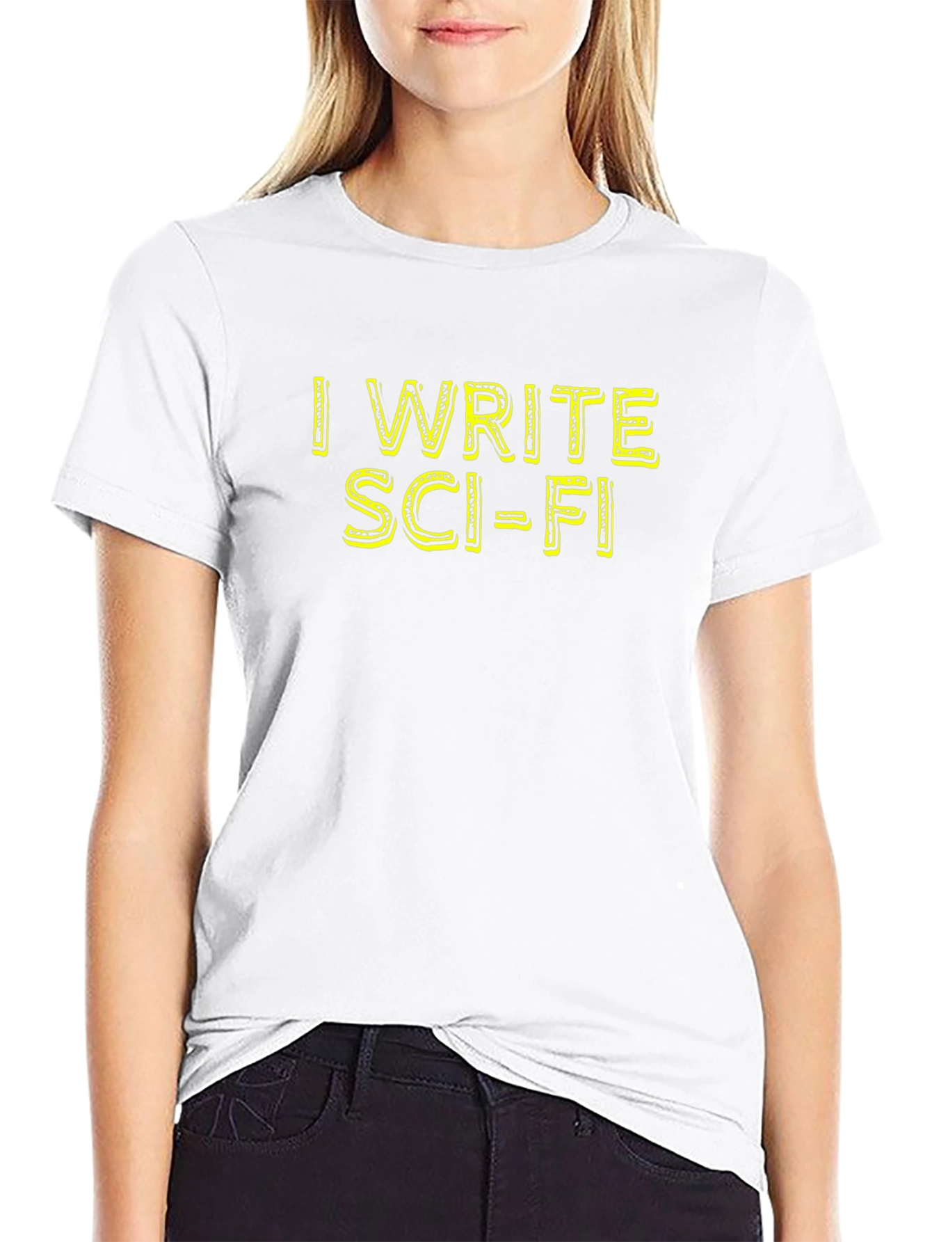 Black I Write Sci-Fi Black Cotton T-Shirt view 9