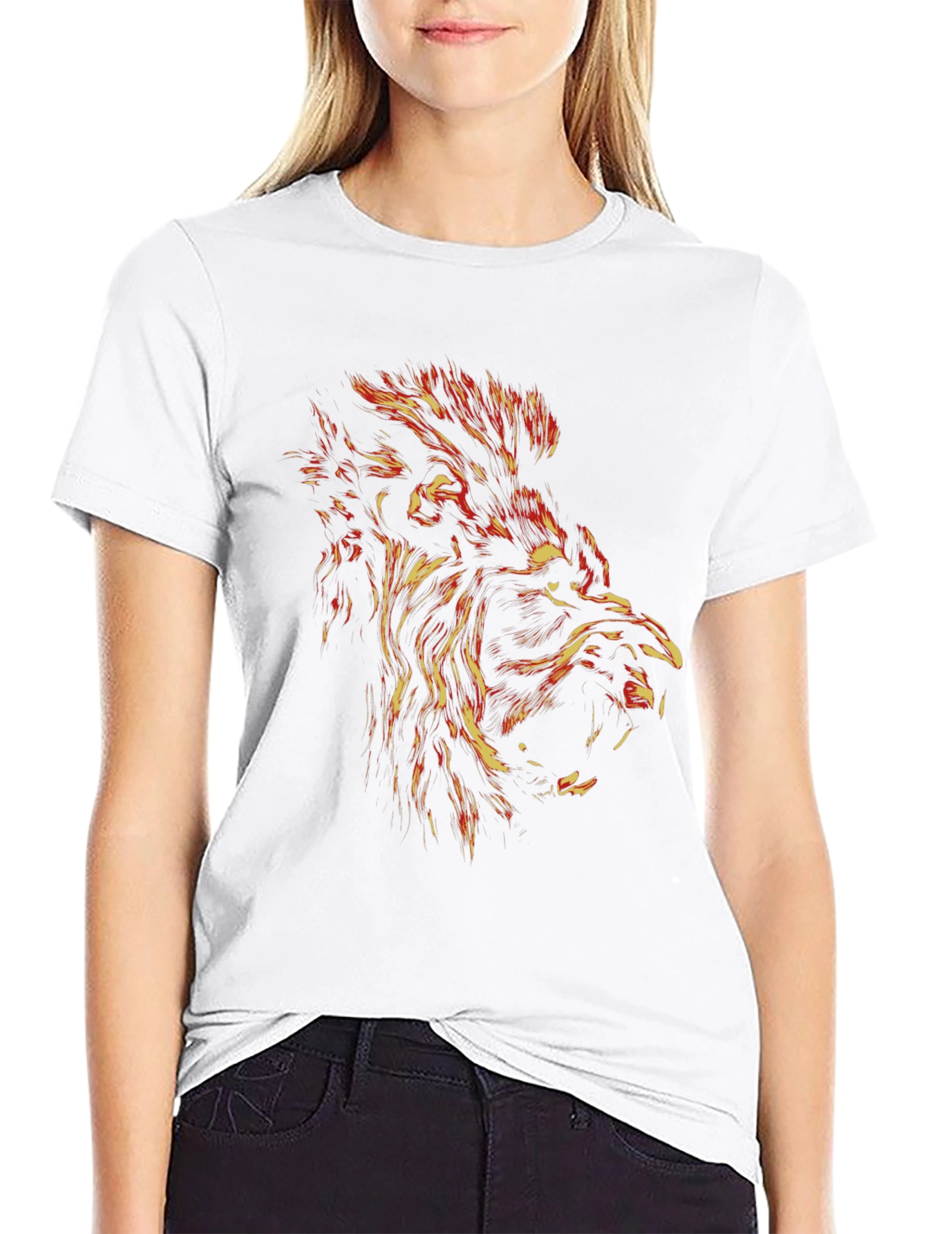 Black Fiery Lion Graphic Tee - Bold Black T-Shirt view 9