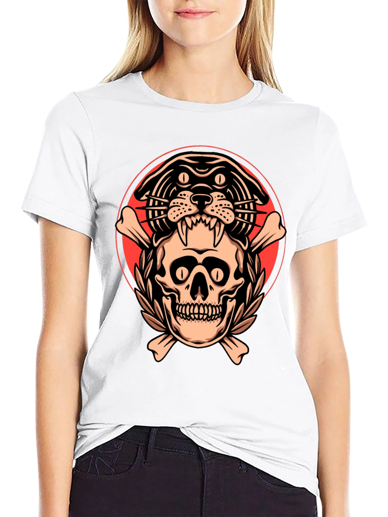 Black Skull & Panther Graphic Tee - Men's Black T-Shirt view 9