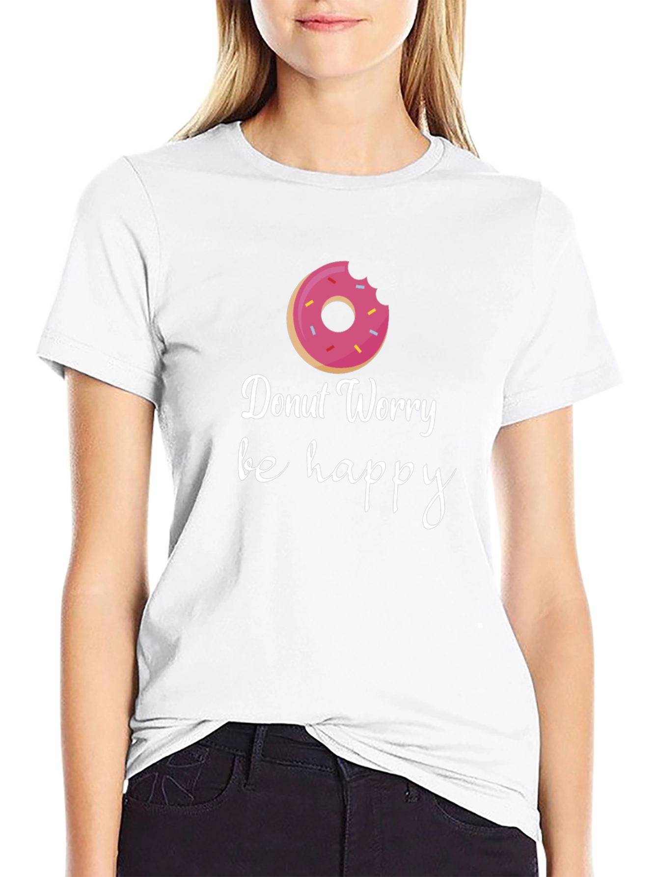 Black Donut Worry Be Happy Graphic Tee - Black view 9