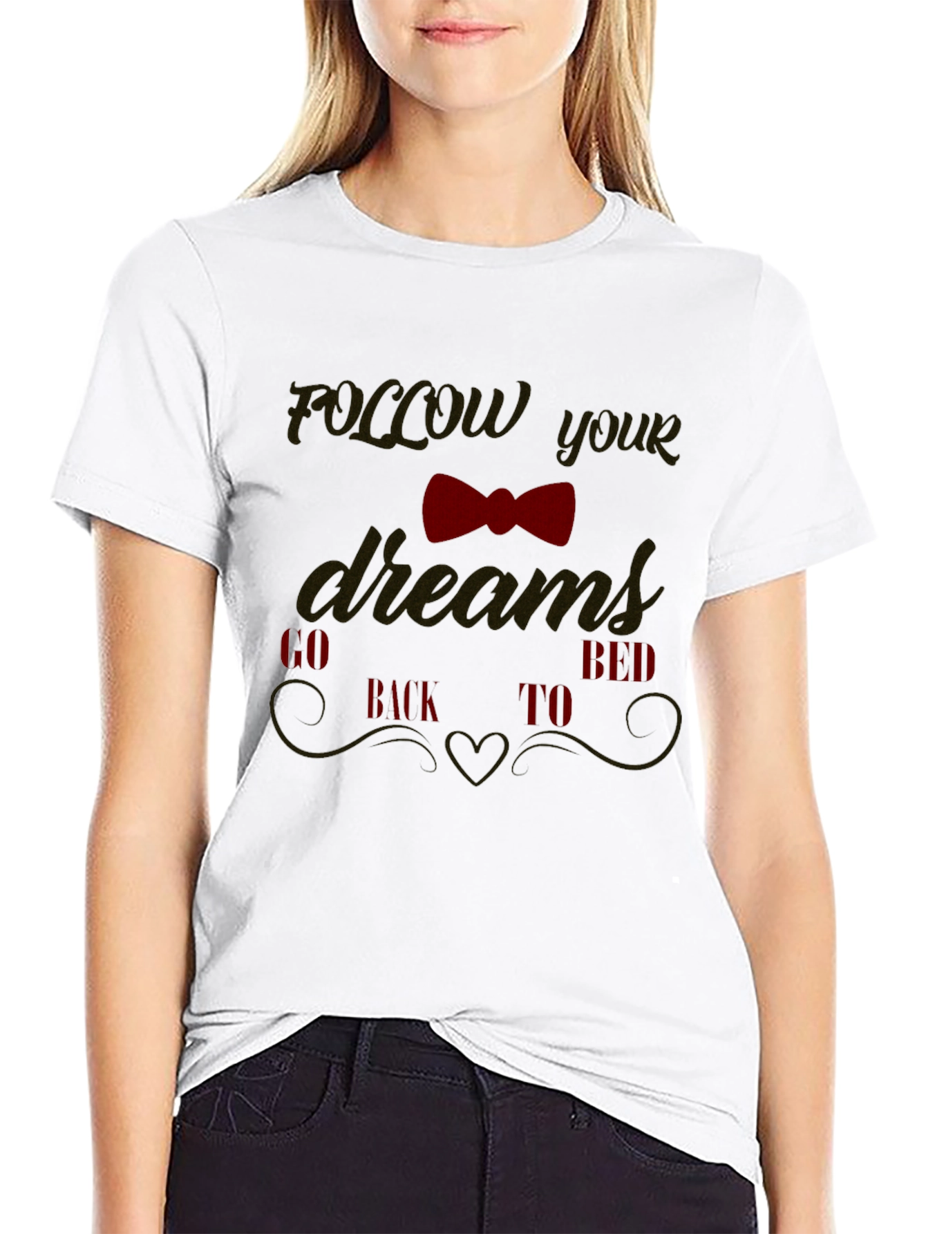 Black Funny Follow Your Dreams Graphic Tee view 9
