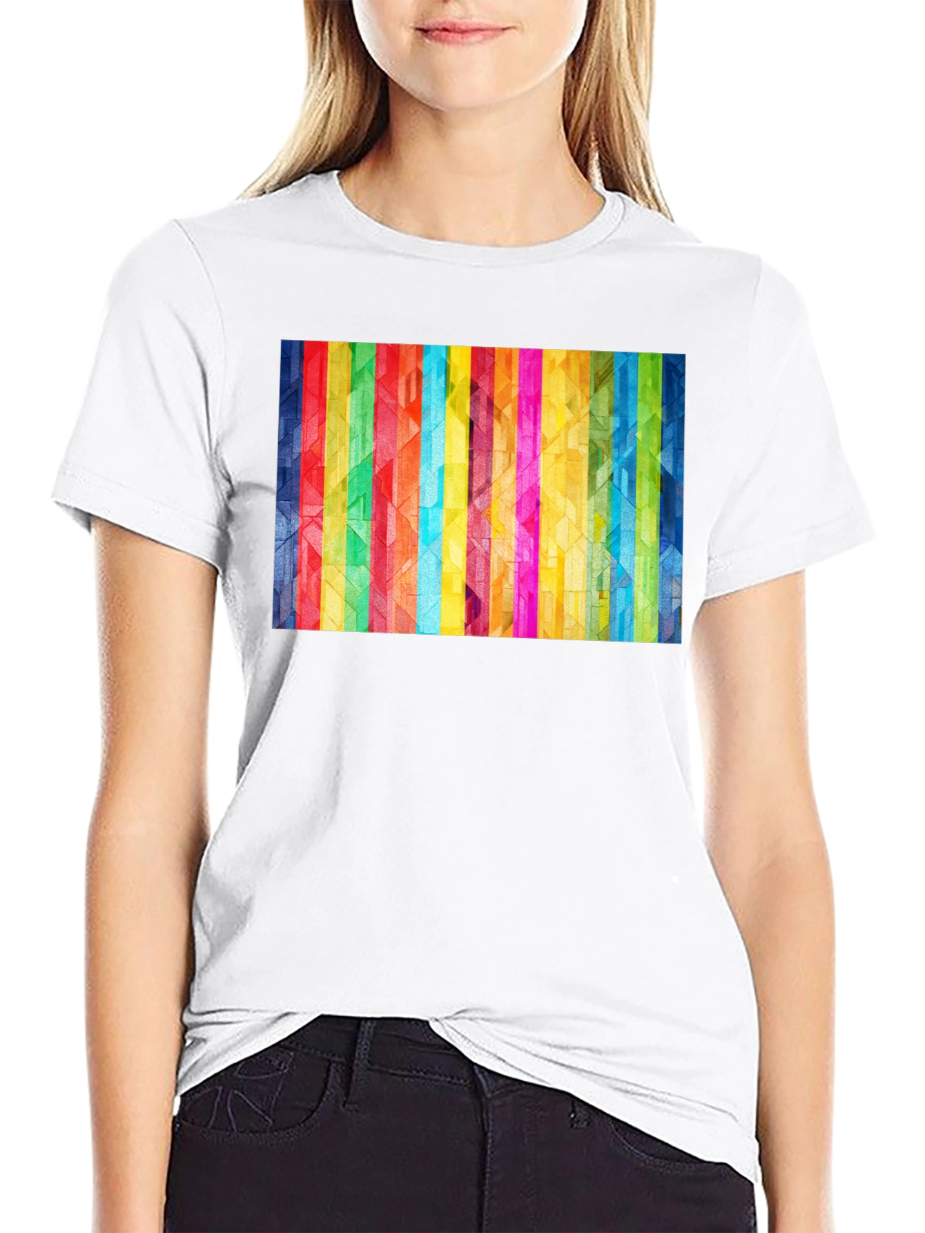 Black Geometric Rainbow Stripe Graphic Tee view 9