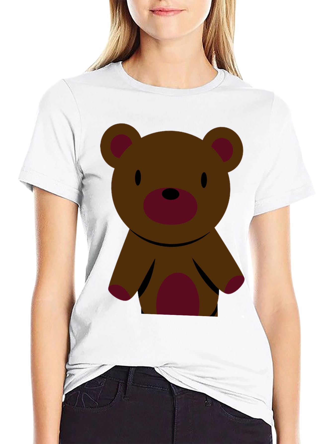 Black Cute Teddy Bear Graphic Tee - Black Cotton T-Shirt view 9