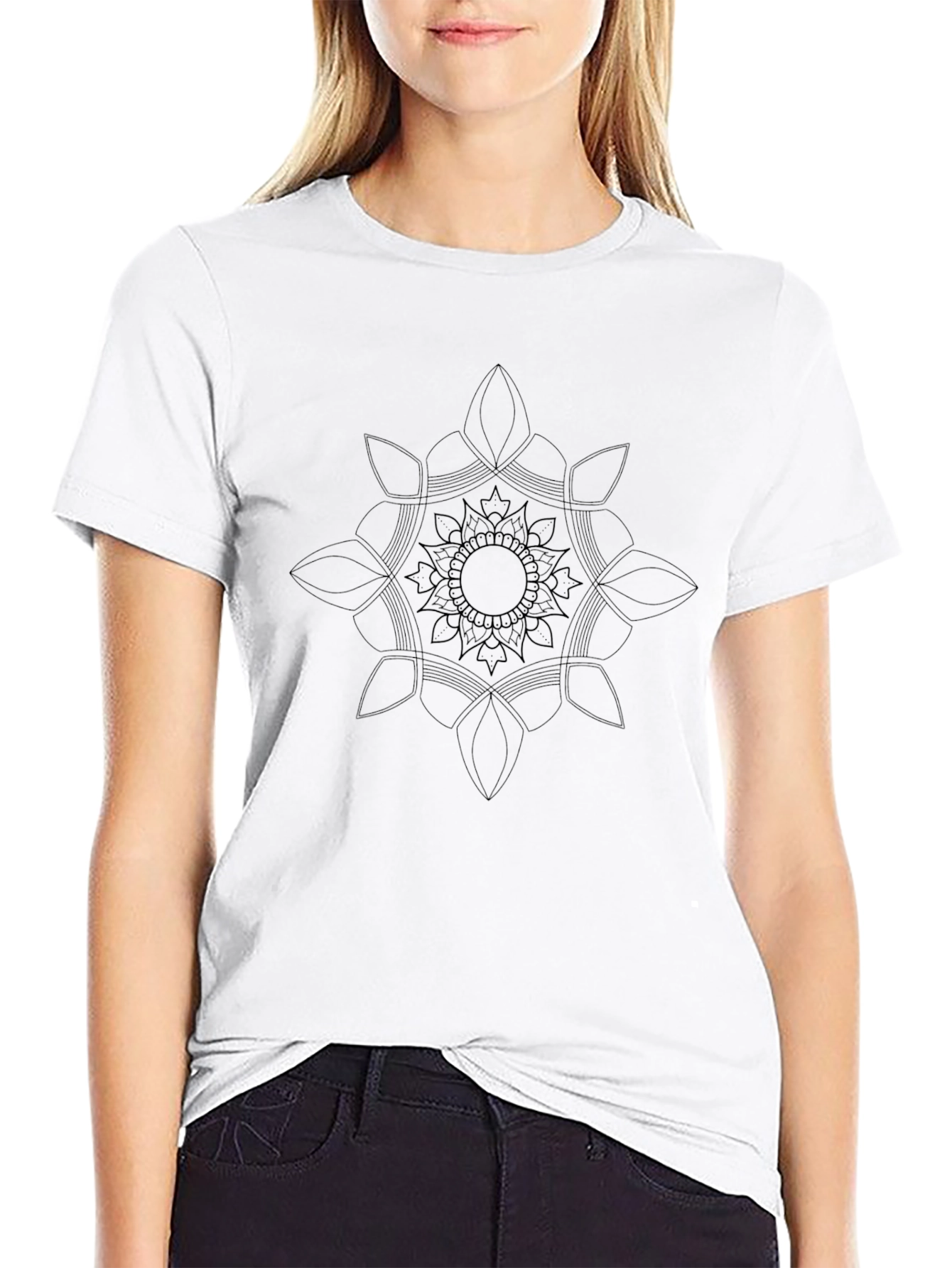 Black Mandala Print T-Shirt - 9