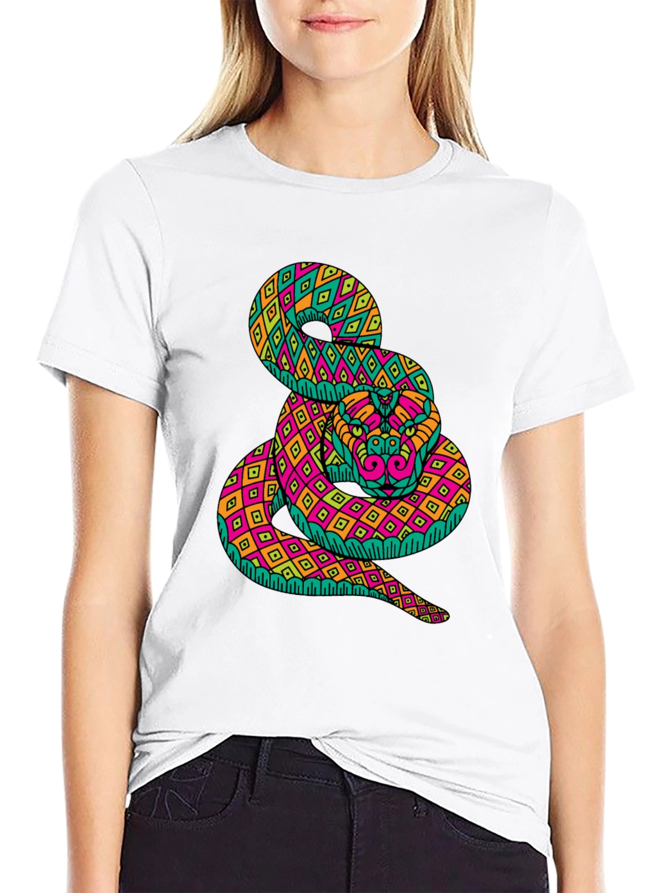 Black Psychedelic Snake Graphic Tee - Bold Black T-Shirt view 9