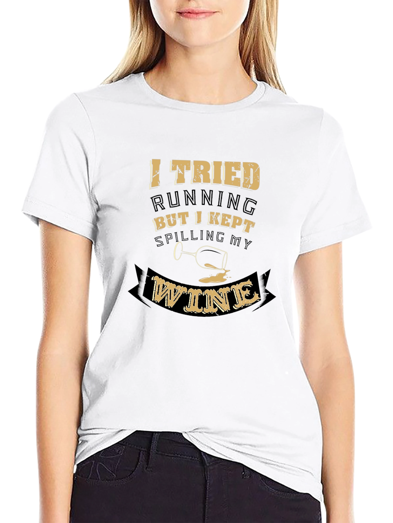 Black Funny Wine Lover T-Shirt - Spilling Wine While Running view 9