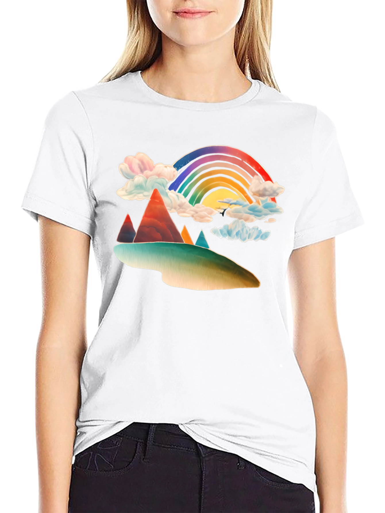 Black Rainbow Mountain Graphic Tee - Black Cotton Blend view 9