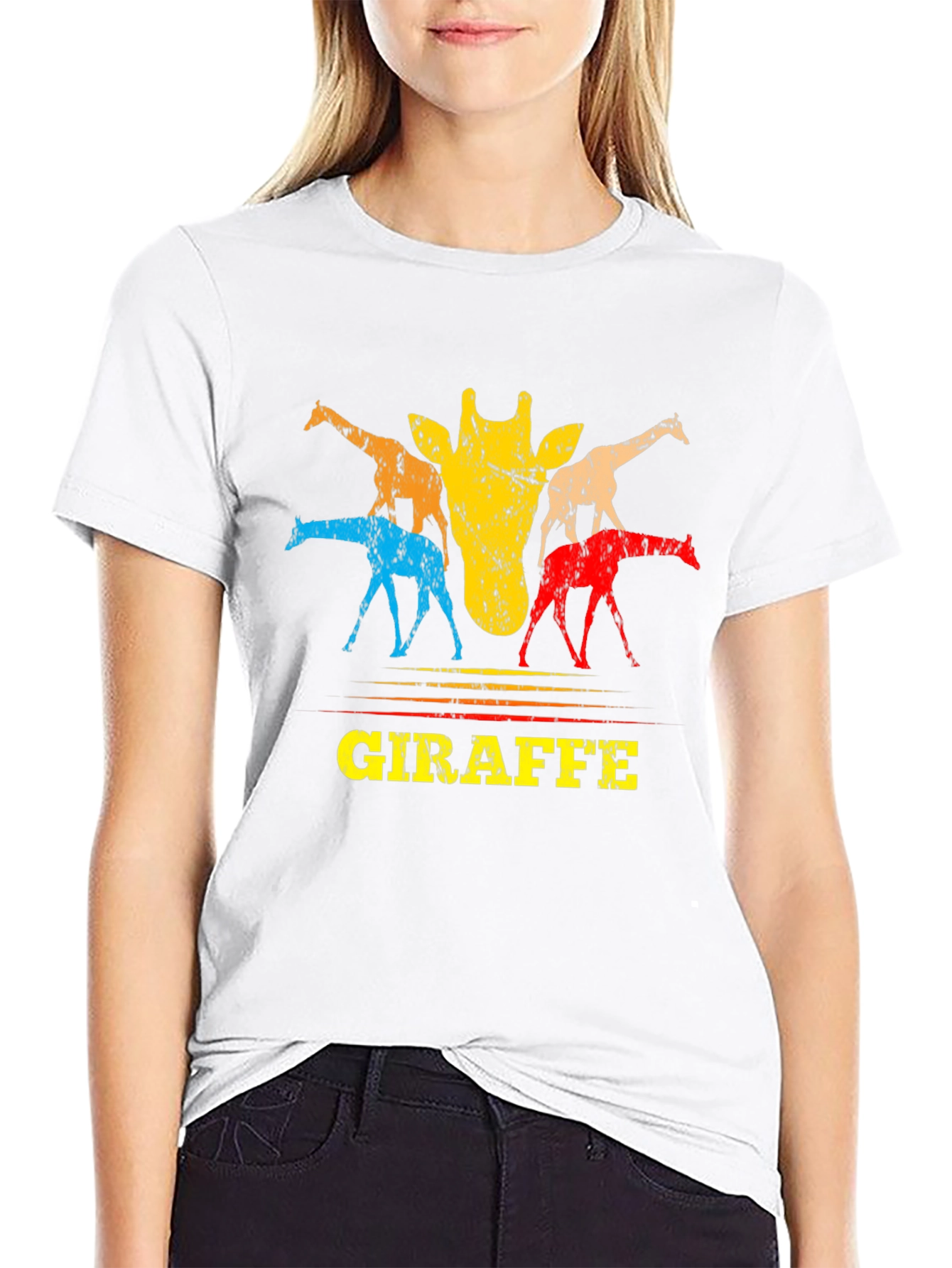 Black Retro Giraffe Graphic Tee - Unisex Crew Neck T-Shirt view 9