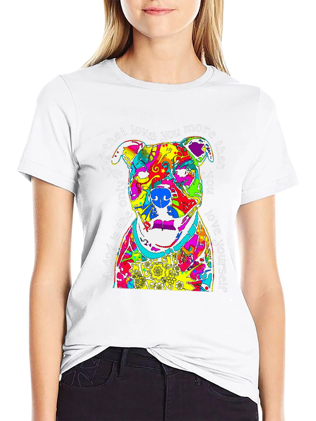 Black Colorful Dog Lover T-Shirt - Pitbull Design view 9