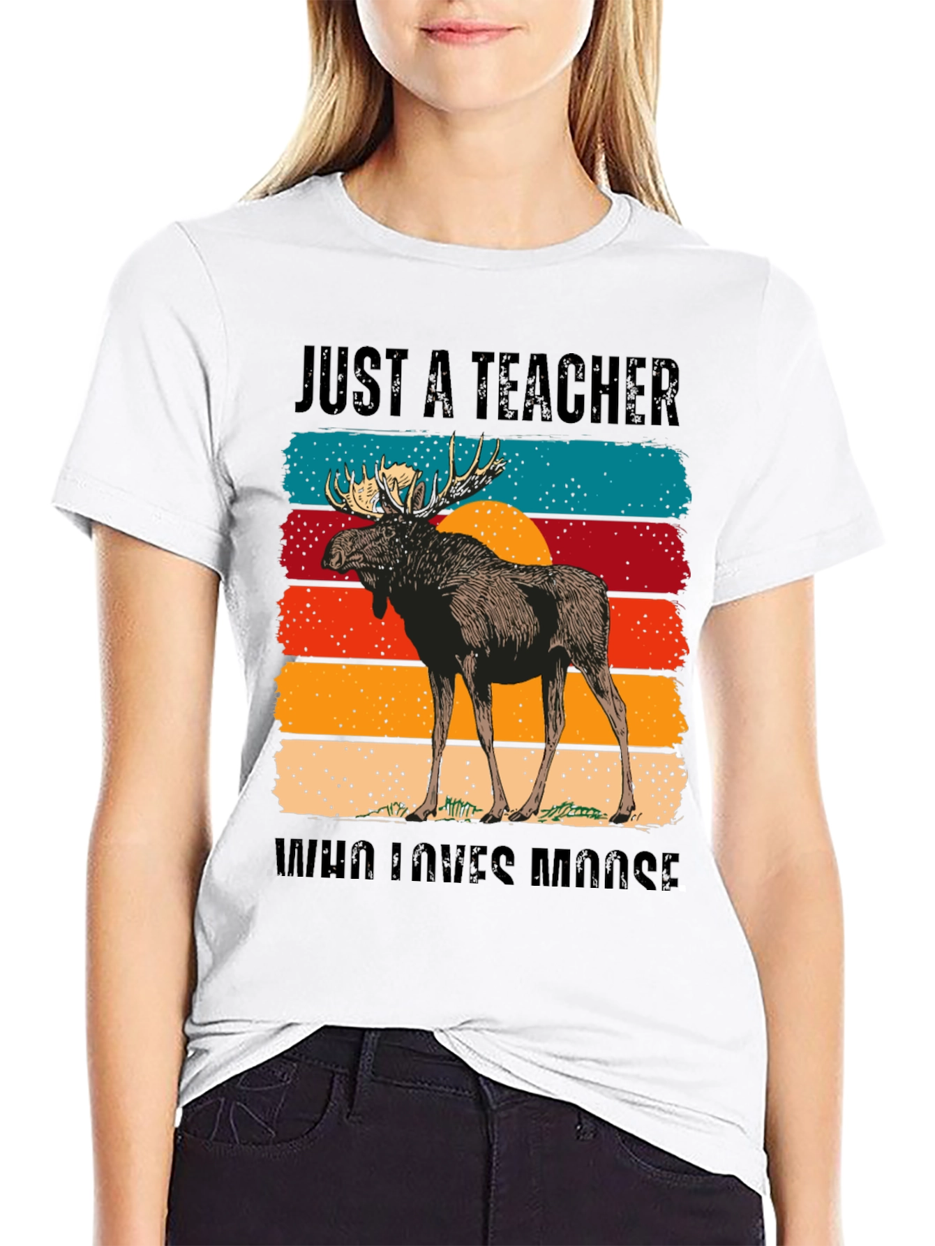 Black Just A Teacher Who Loves Moose T-Shirt view 9