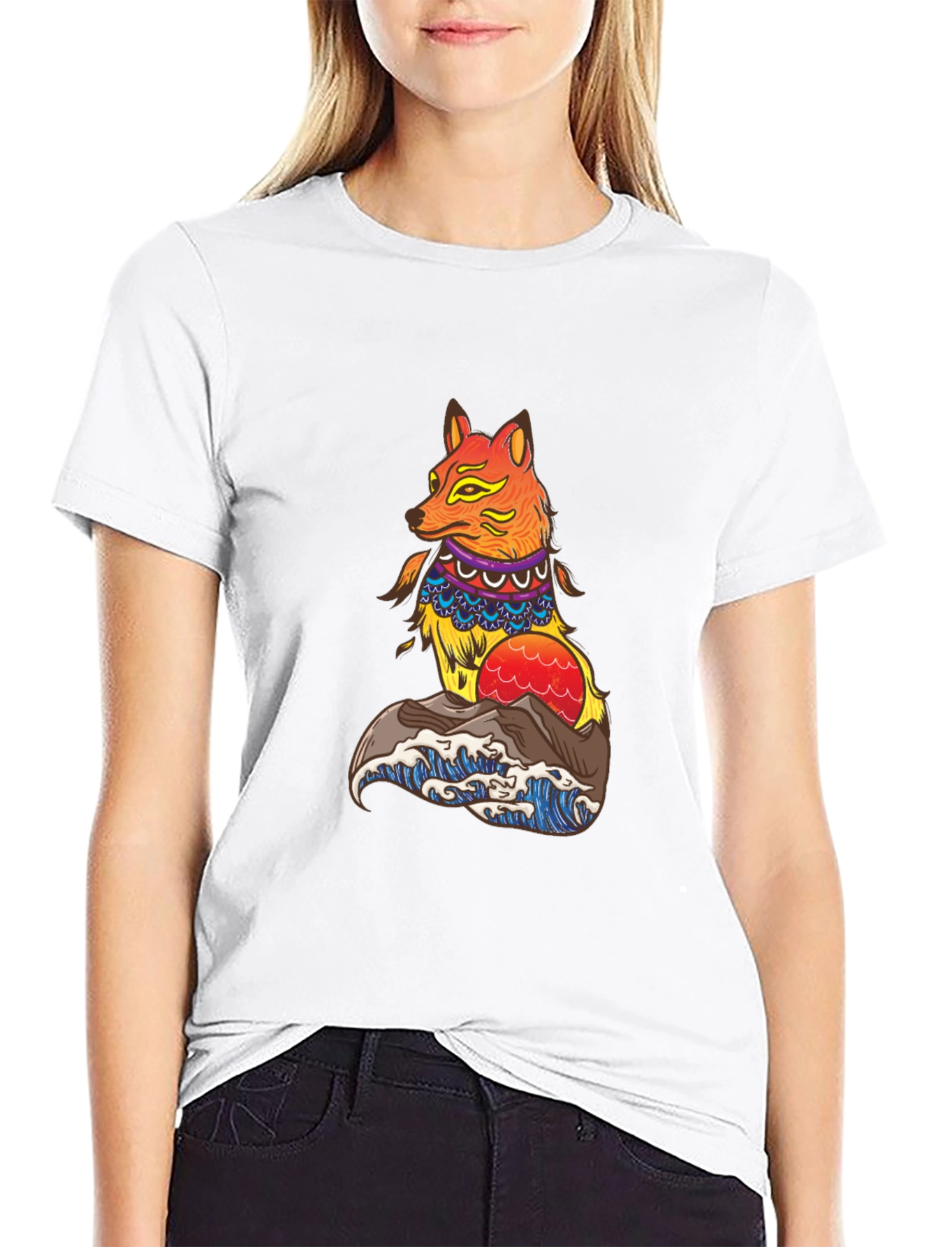 Black Fox Waves Graphic Tee - Black Unisex T-Shirt view 9