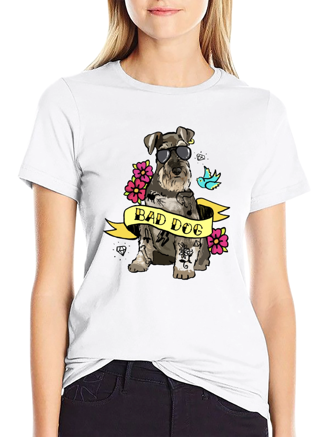 Bad Dog T-Shirt - Graphic Tee with Tattooed Schnauzer - 9