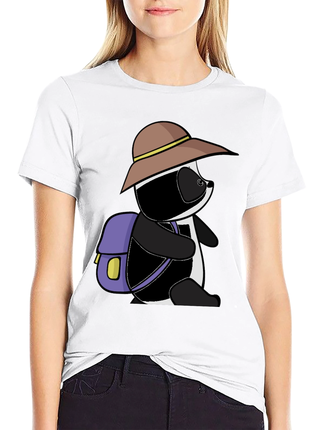 Black Cartoon Panda Bear Hiking T-Shirt view 9