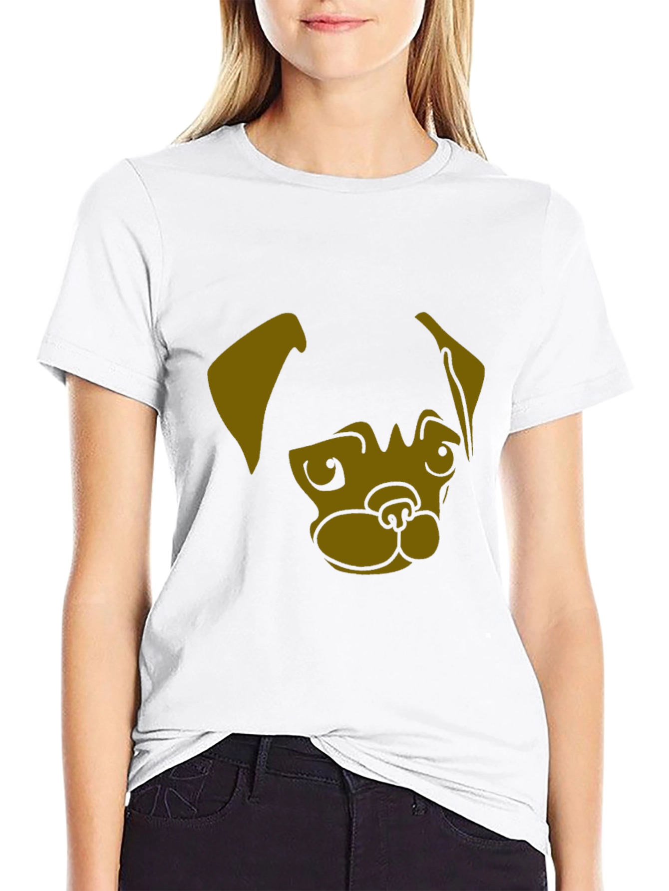 Black Men's Black T-Shirt with Pug Dog Graphic Print view 9
