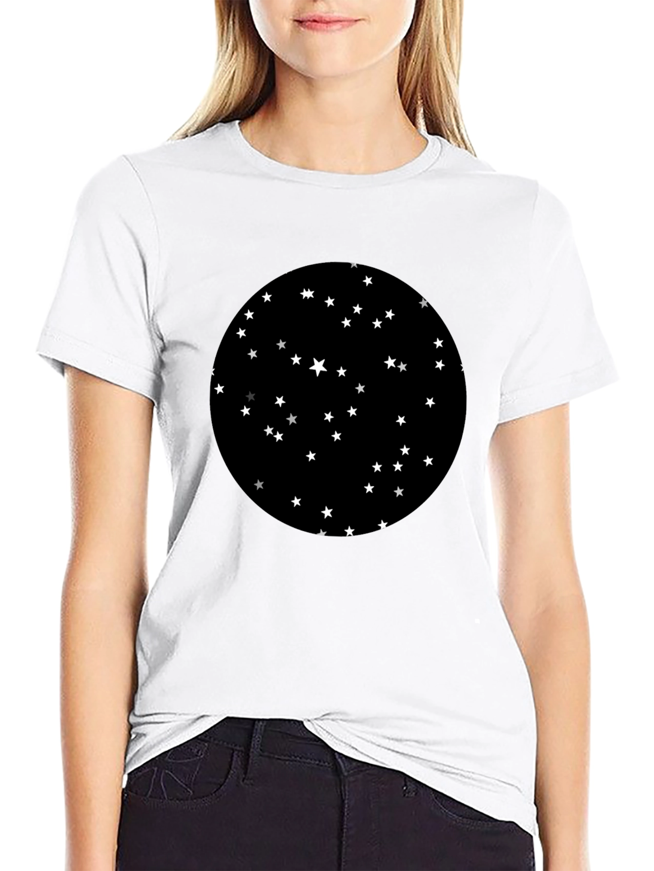 Black Starry Night Graphic Black T-Shirt view 9