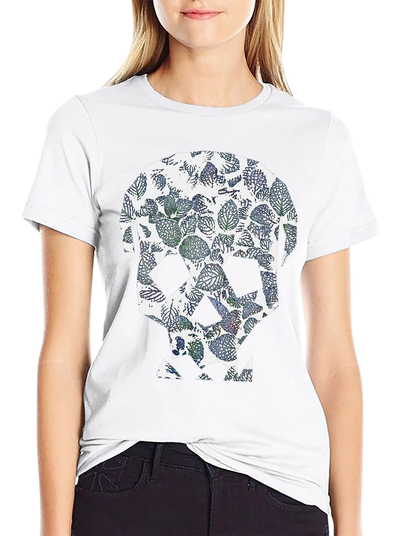 Black Leaf Skull Graphic Tee - Modern Print T-Shirt view 9
