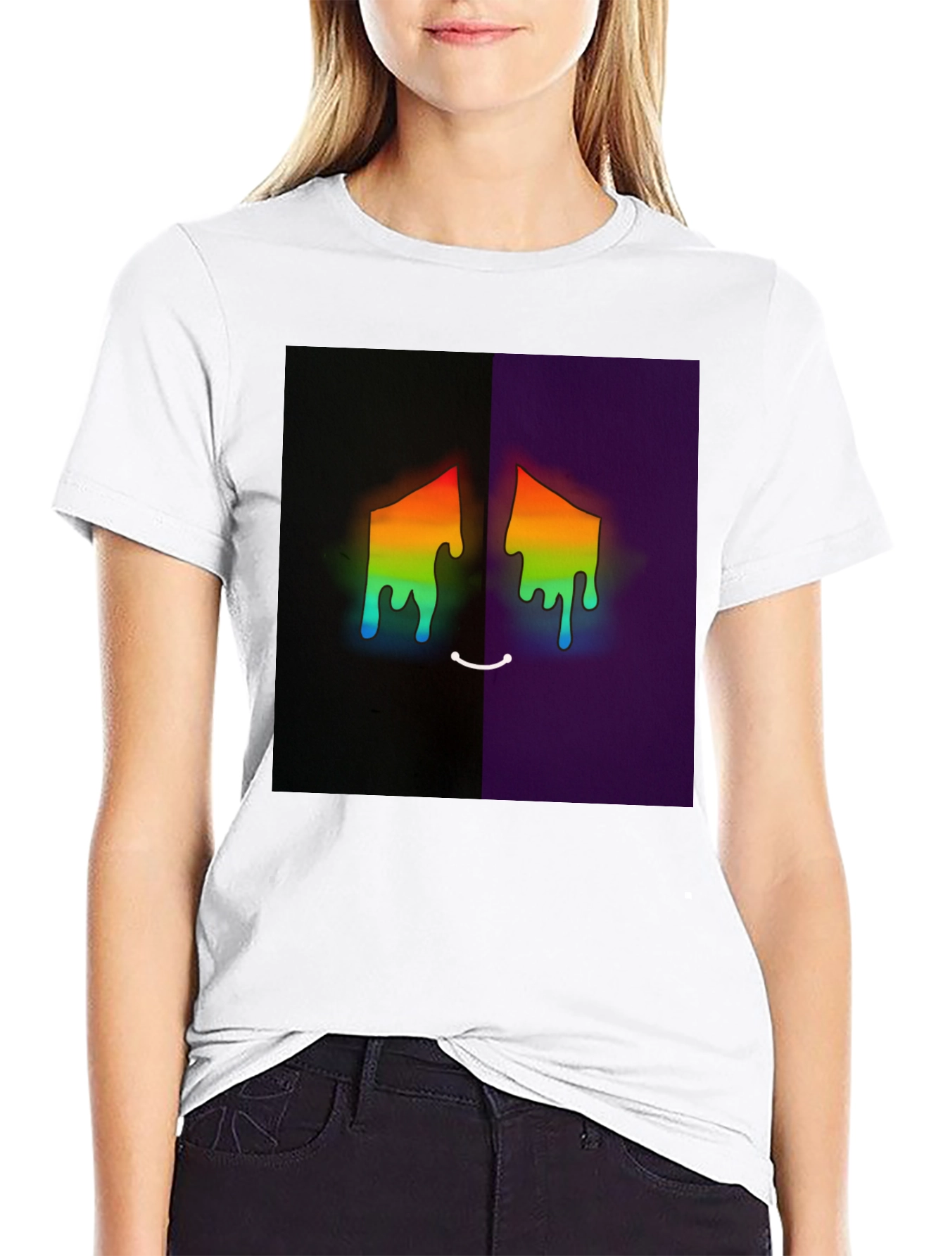 Black Rainbow Drip Face Graphic Tee - Unisex Black T-Shirt view 9