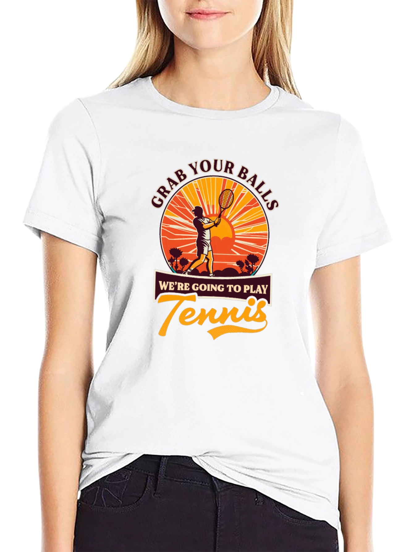 Black Grab Your Balls Funny Tennis Player Graphic T-Shirt view 9