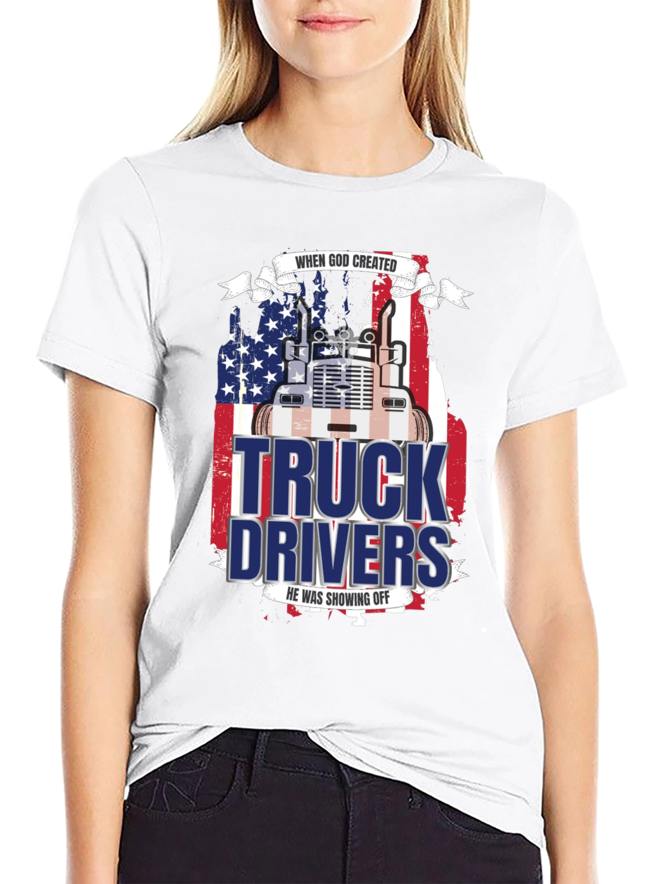 Black Trucker Pride T-Shirt - God Created Truck Drivers view 9