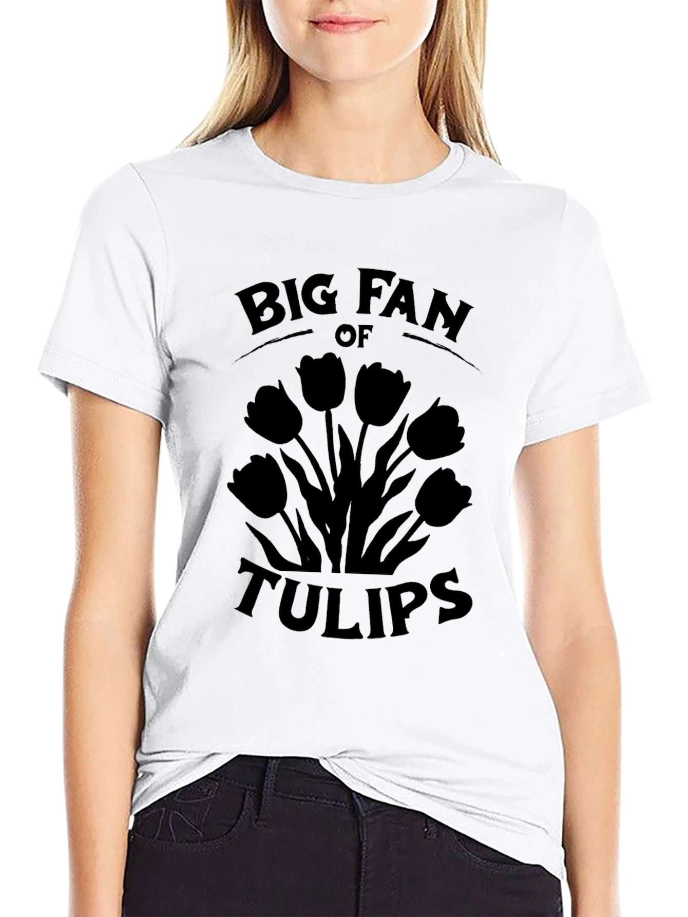 Black Big Fan of Tulips Graphic T-Shirt view 9