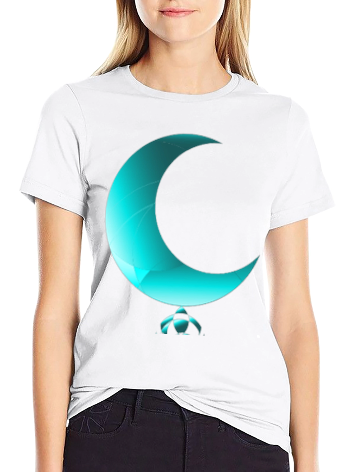 Black Turquoise Crescent Moon Graphic T-Shirt view 9