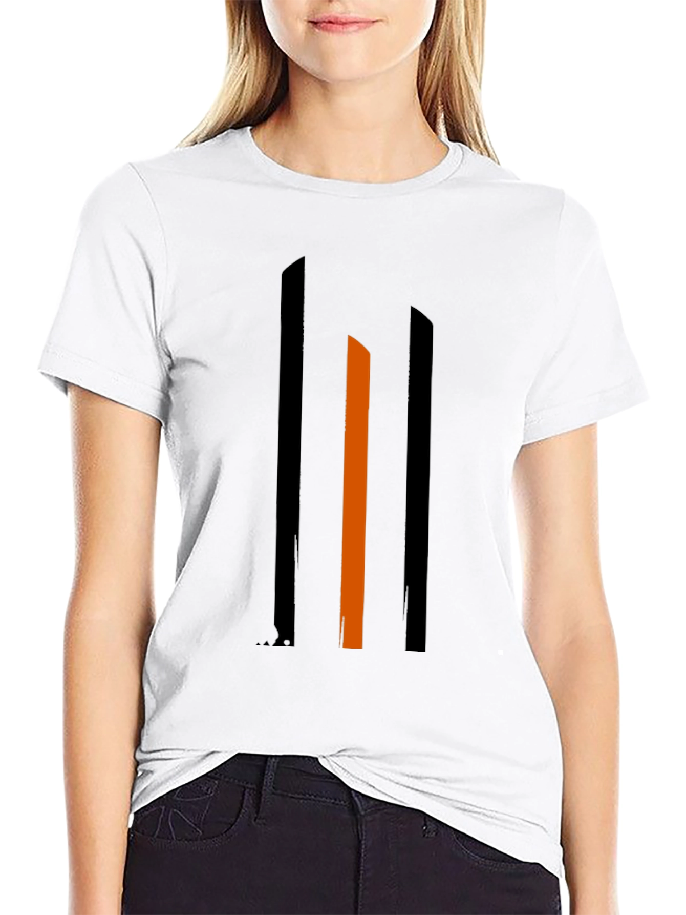 Black Stylish Minimalist Graphic Tee - Black with Bold Stripes view 9