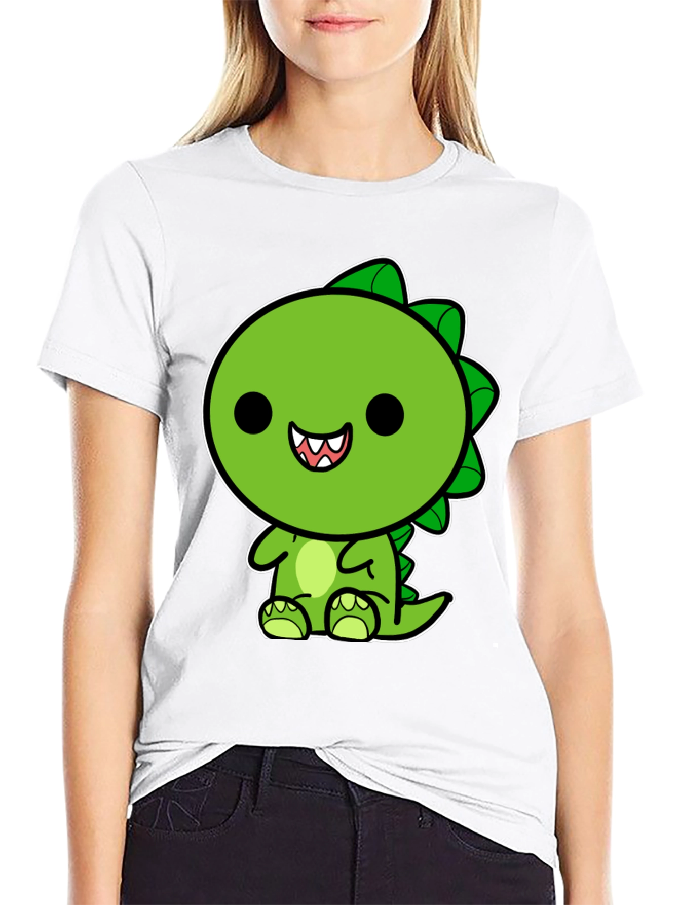 Black Cute Kawaii Dinosaur Graphic T-Shirt view 9