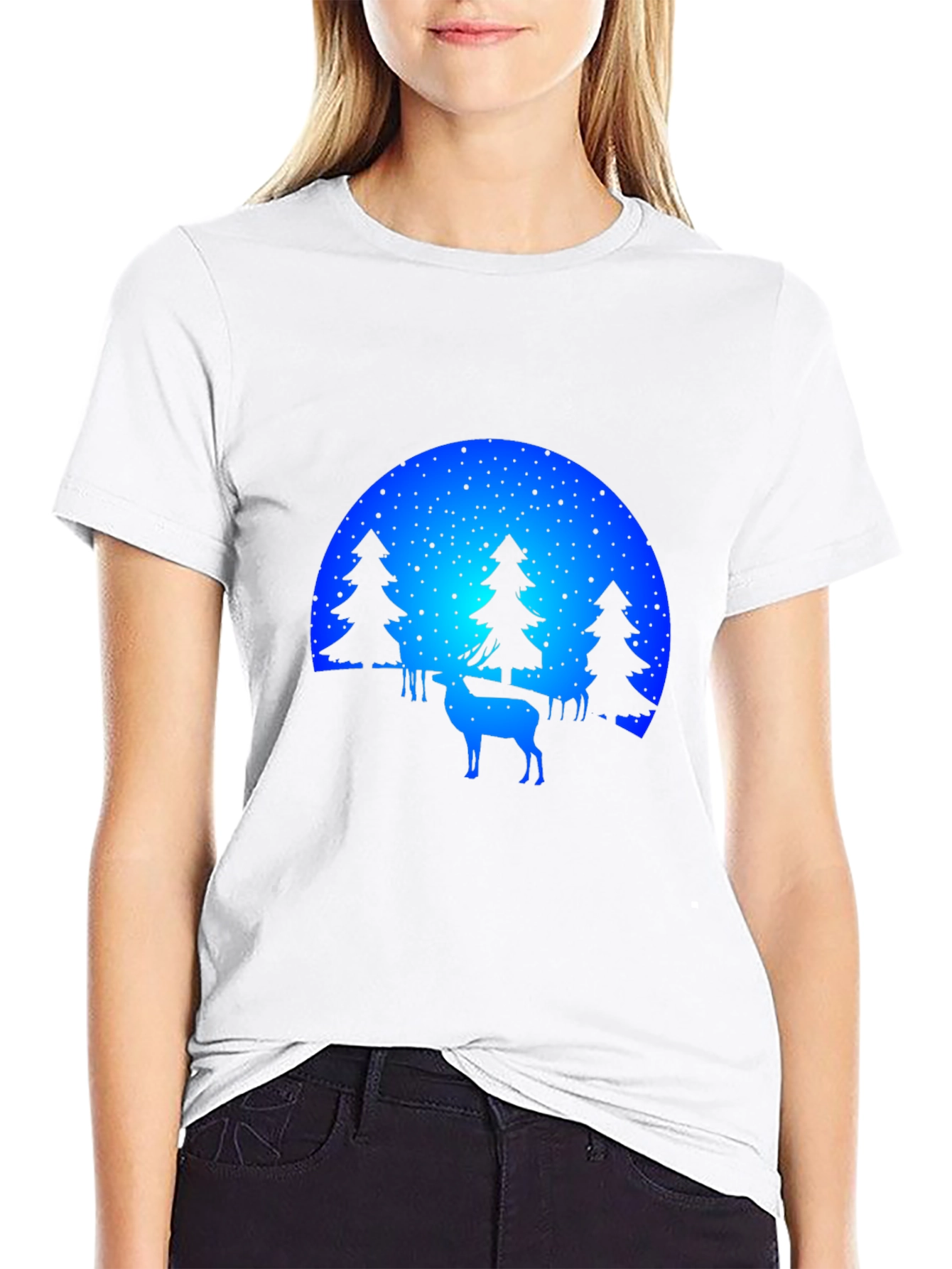 Black Nature Deer Silhouette Graphic Tee view 9