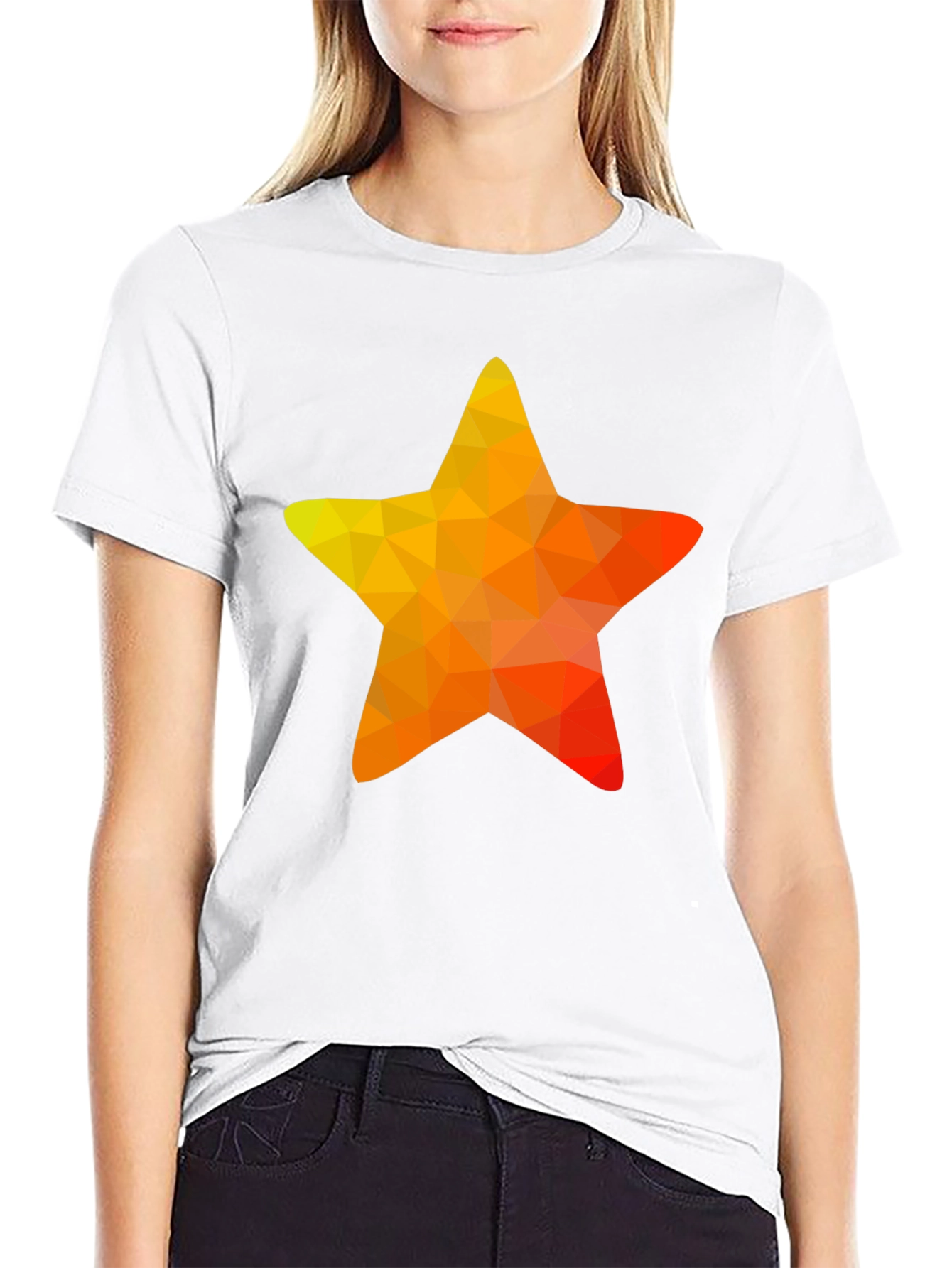 Black Geometric Star Graphic Tee - Casual Black T-Shirt view 9