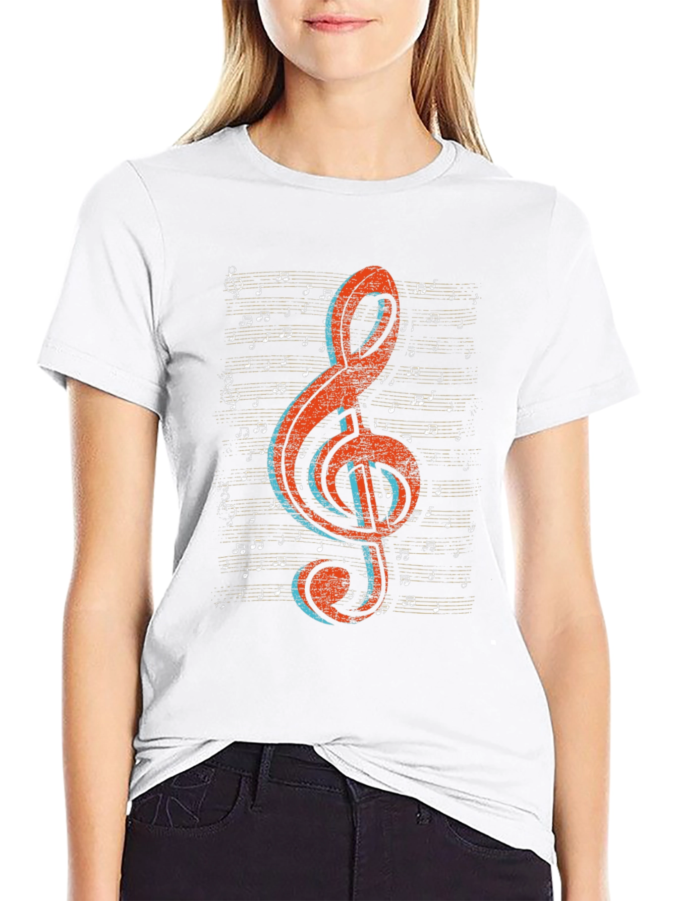 Black Music Note Graphic Tee - Treble Clef Design view 9