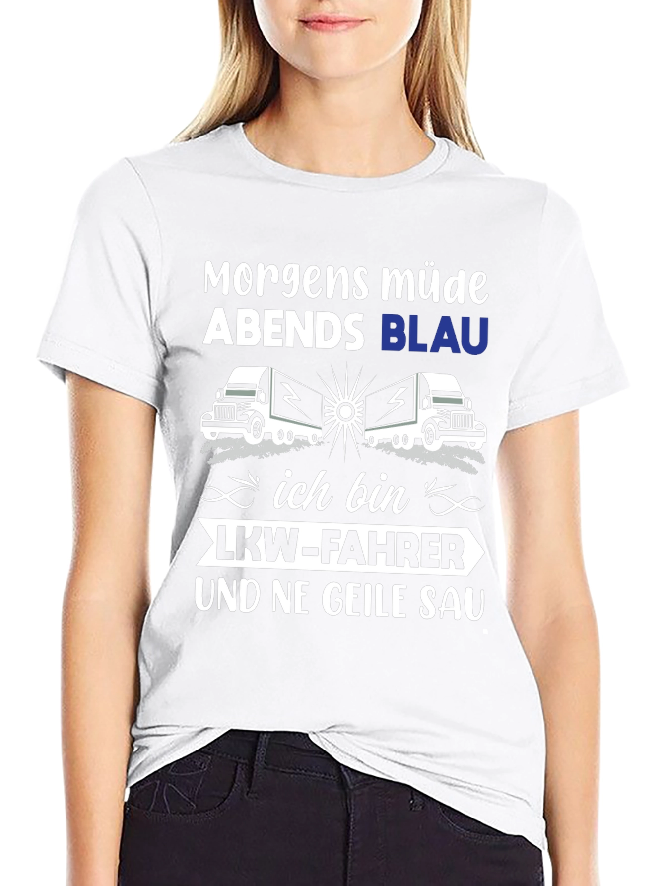 Black Trucker T-Shirt: Morgens Müde Abends Blau view 9