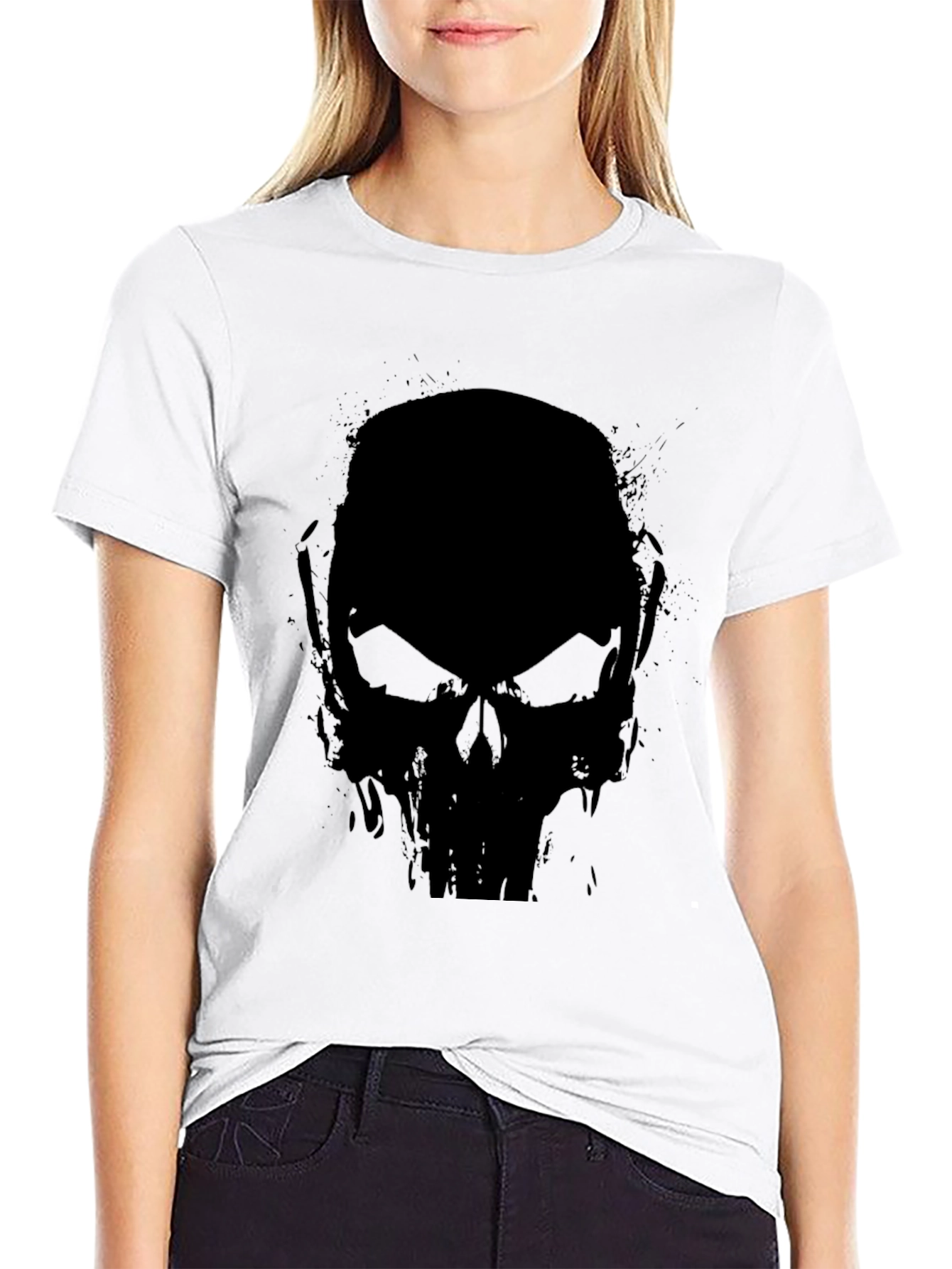 Black Skull Graphic Black T-Shirt - Men's Casual Tee view 9
