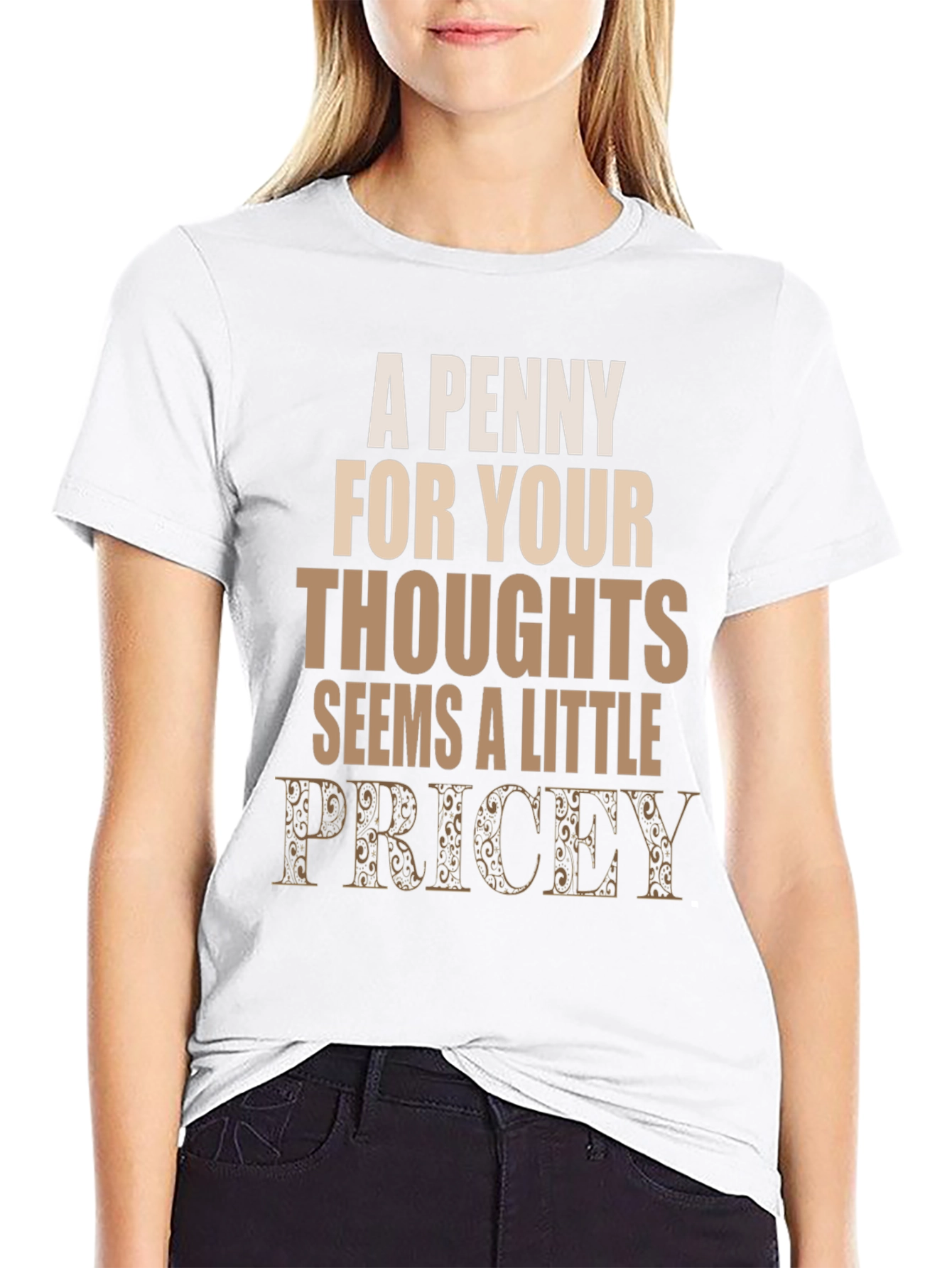 Black Penny For Your Thoughts Funny Graphic Tee view 9