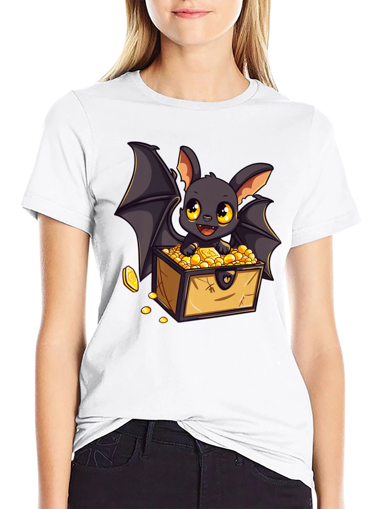 Black Bat Treasure Chest Graphic Tee - Black view 9