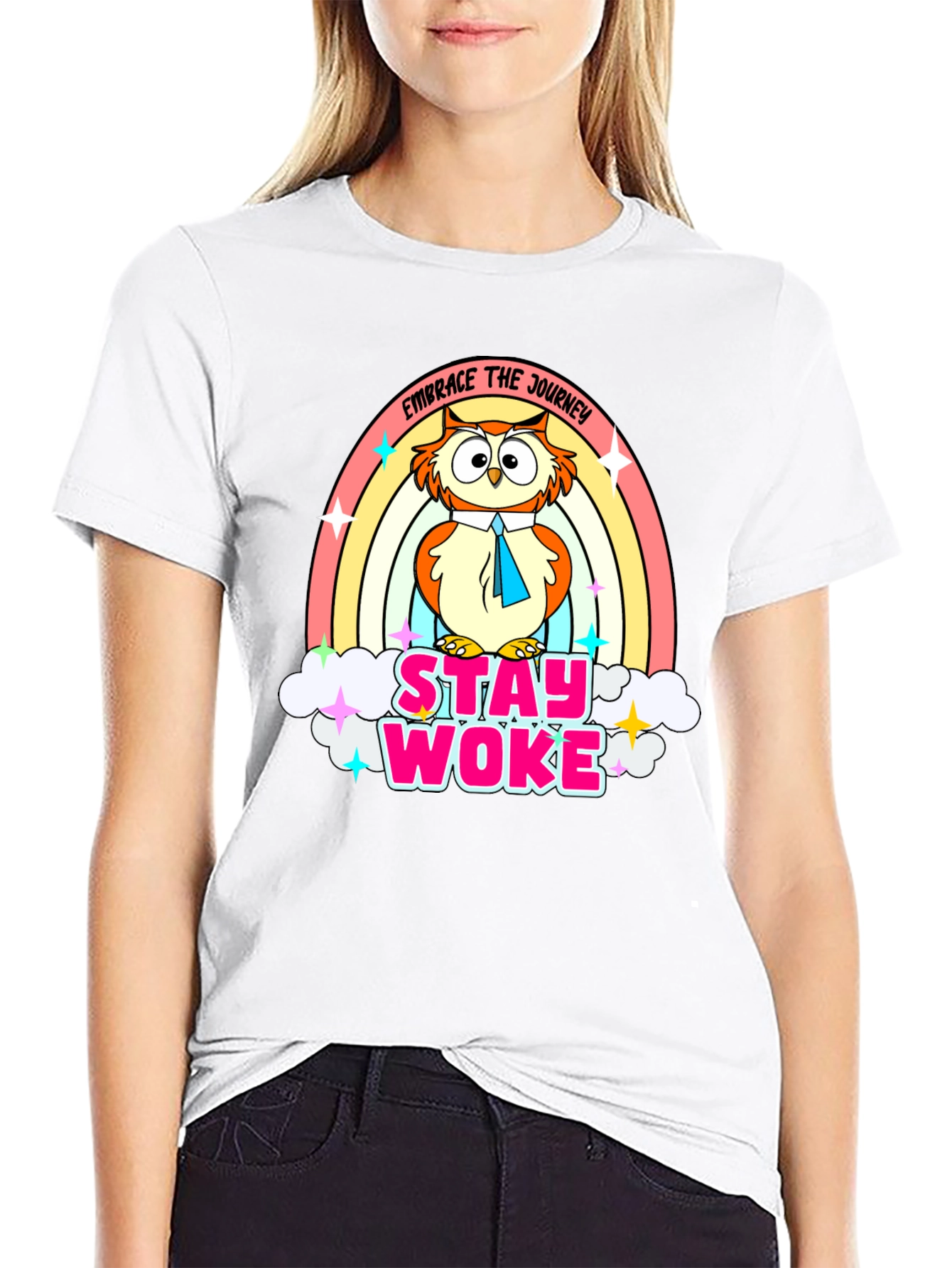 Black Stay Woke Owl Rainbow T-Shirt view 9