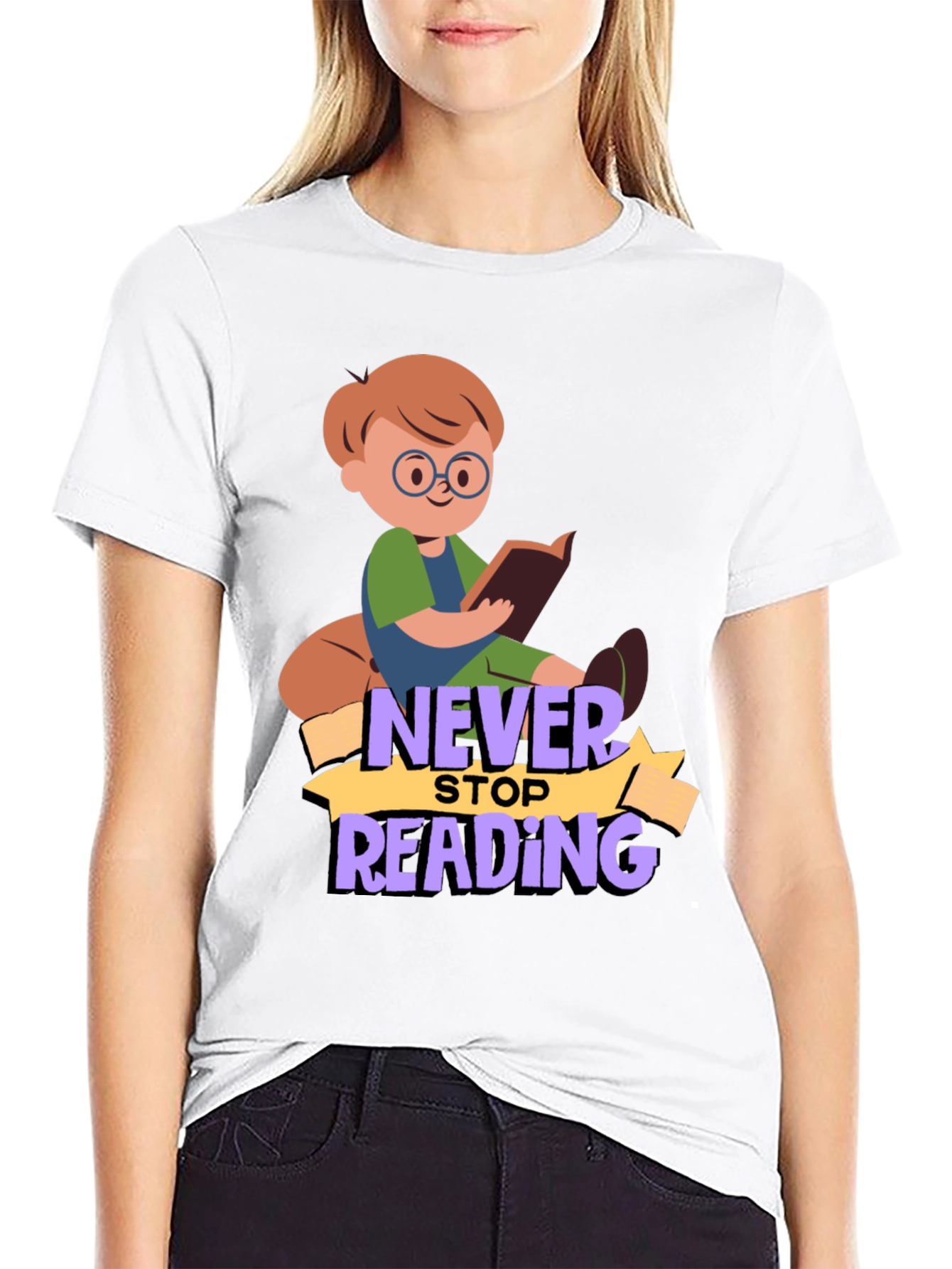 Black Never Stop Reading Graphic T-Shirt view 9