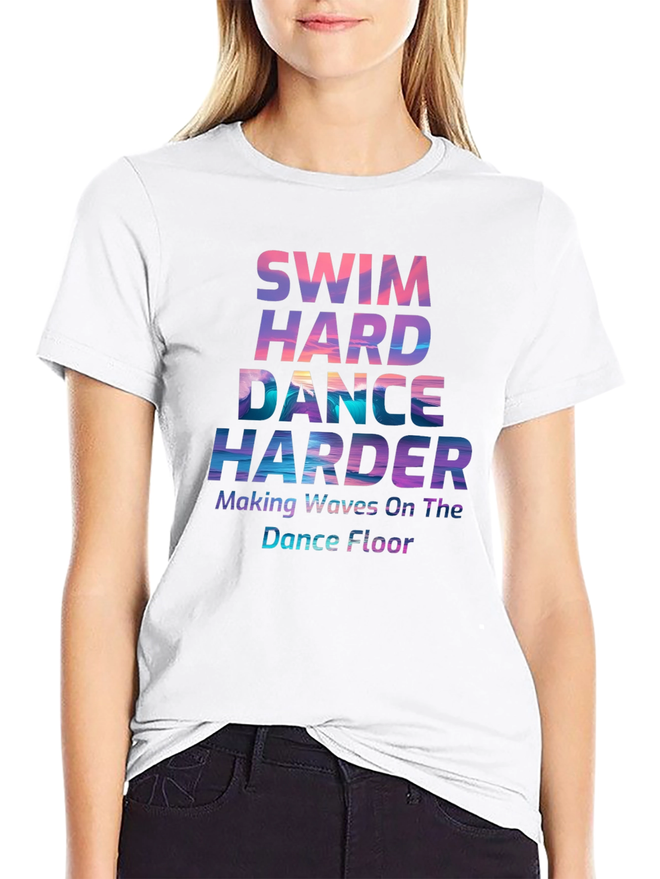 Black Swim Hard Dance Harder Graphic T-Shirt view 9