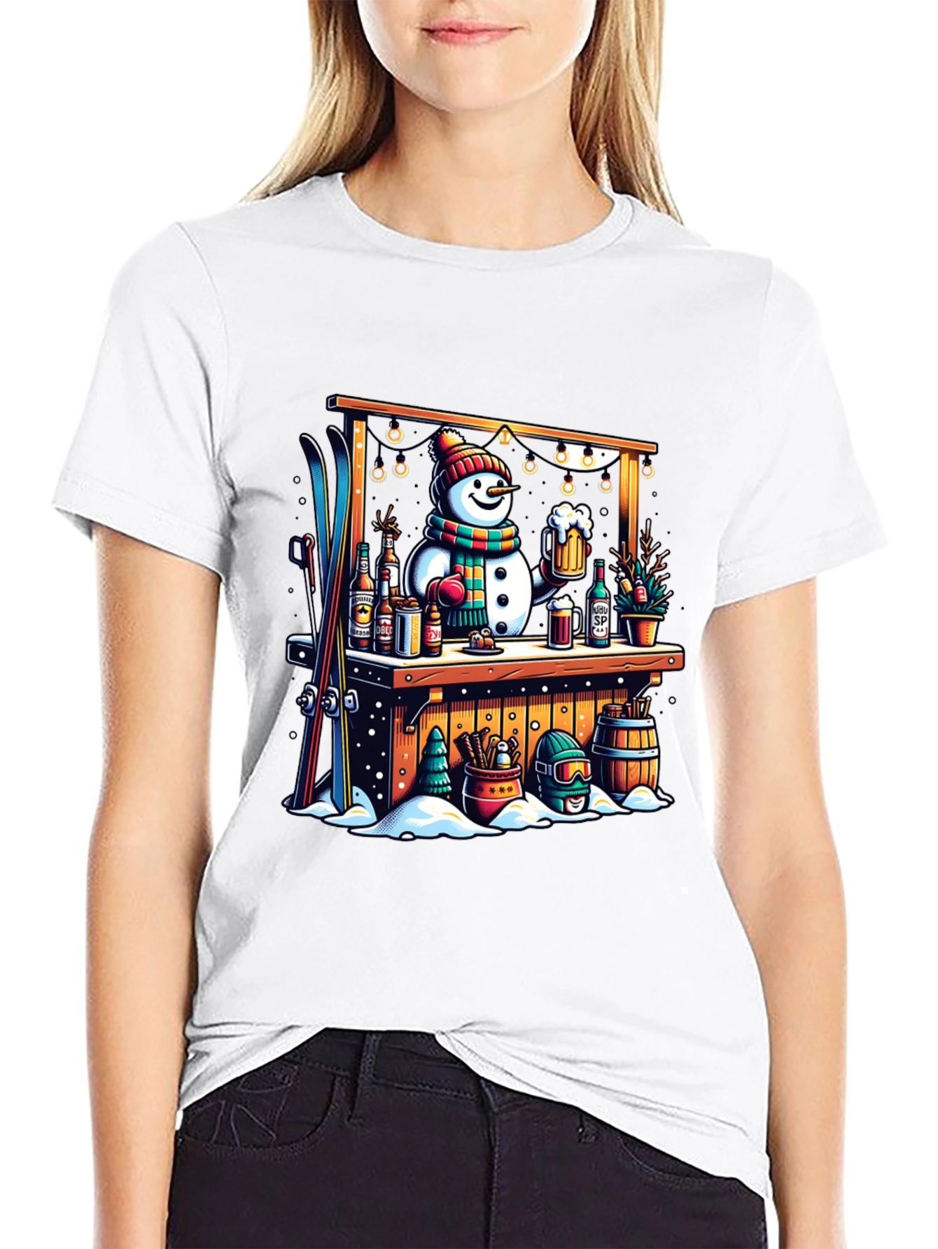 Black Snowman Bar Winter T-Shirt view 9