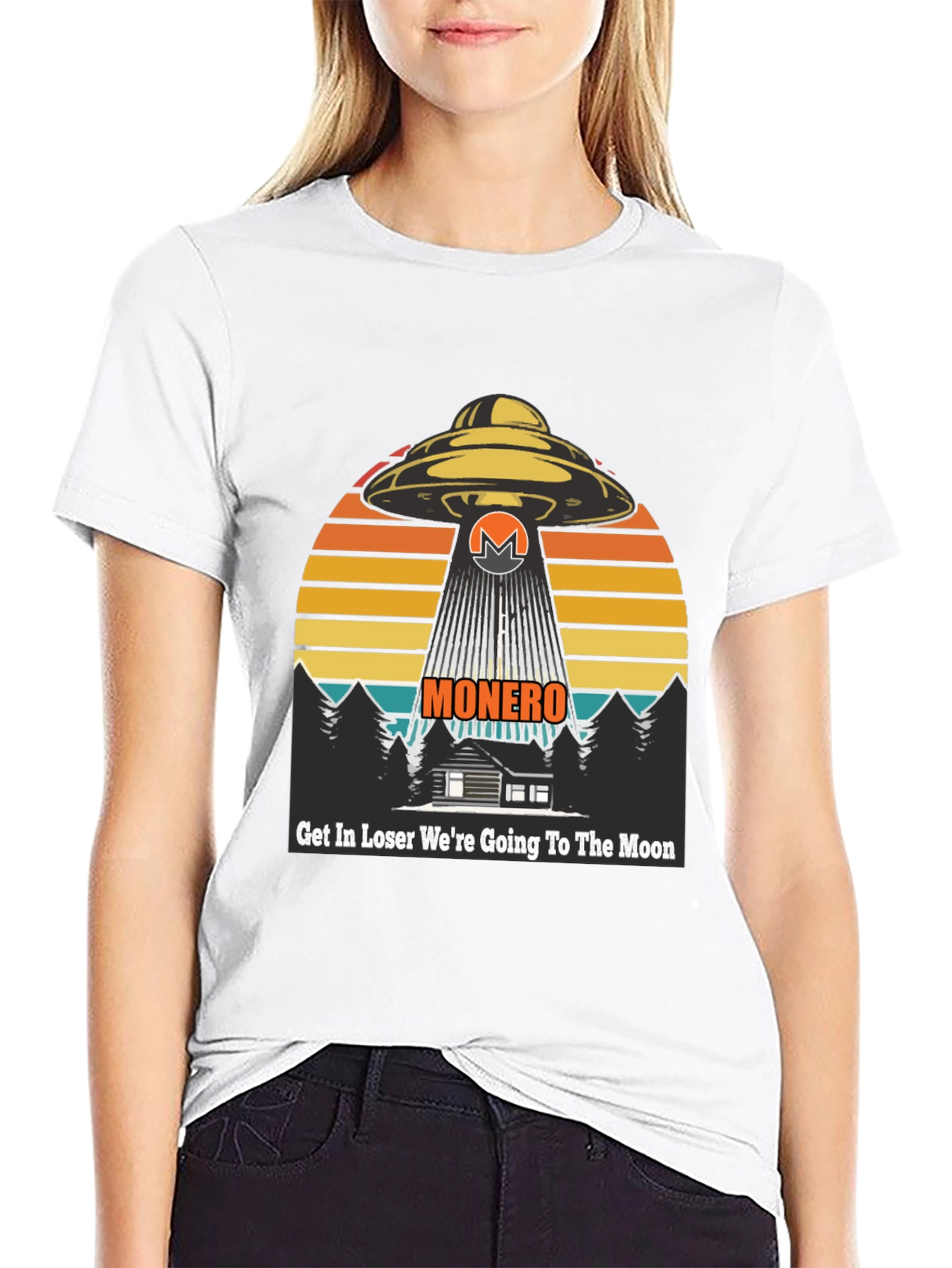 Black Monero UFO Abduction T-Shirt - Crypto to the Moon! view 9