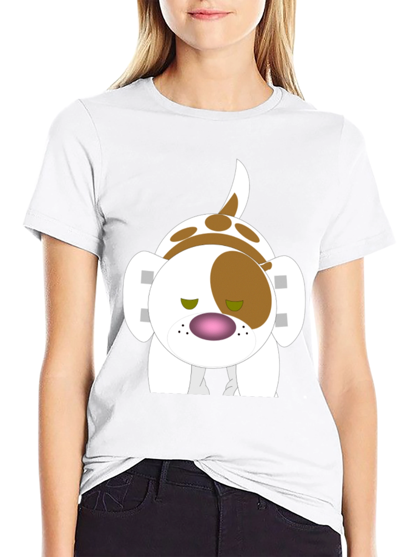 Black Cartoon Dog Print T-Shirt - Soft Cotton Tee view 9
